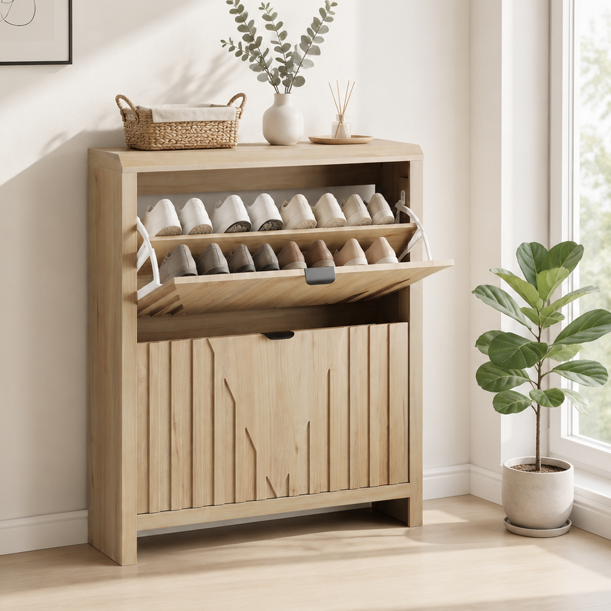 Mews 31.5" Slim Fluted Flip-Down Shoe Storage Cabinet