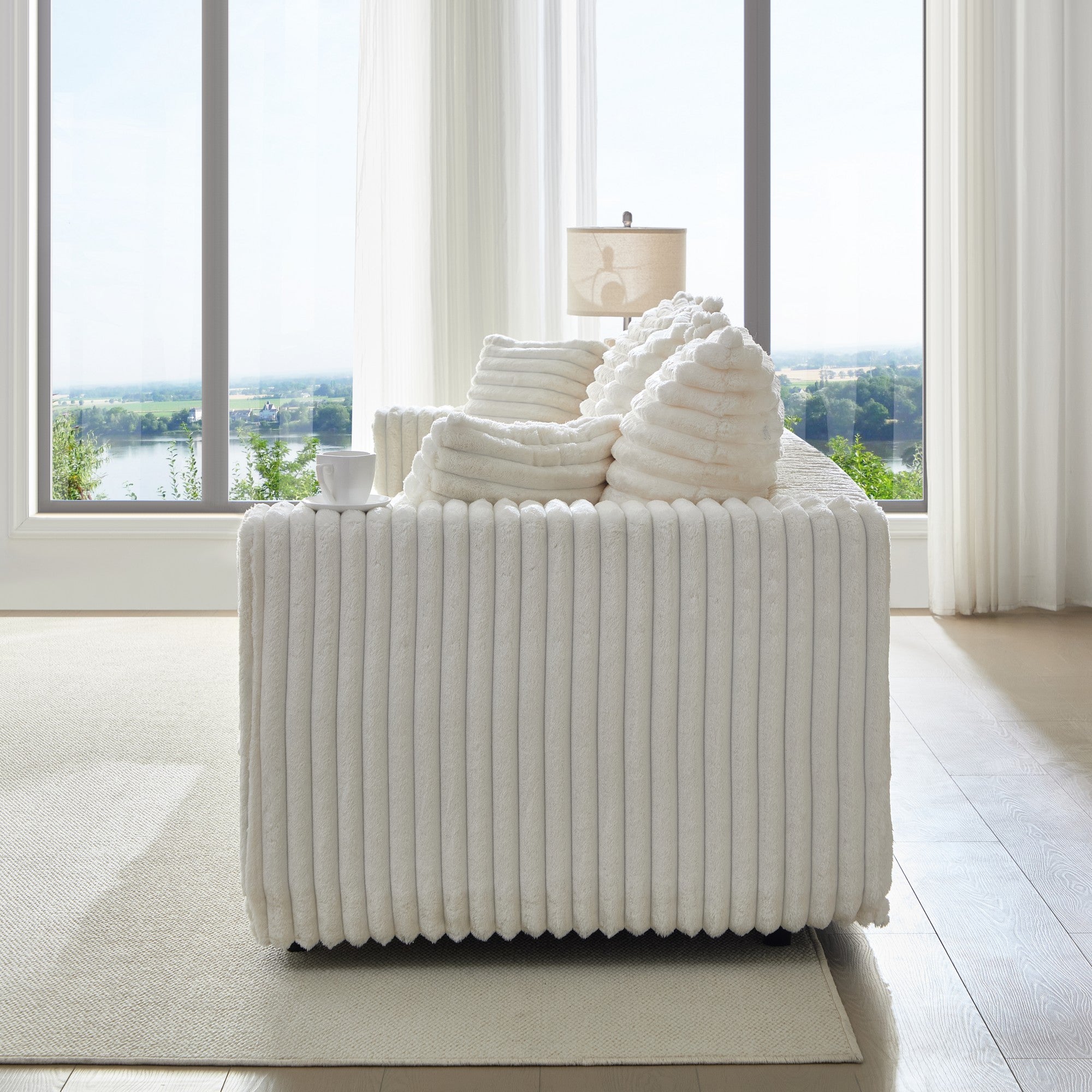 Quincy 104" Modular Plush Corduroy 4-Seater Sofa Couch with Soft Pillows