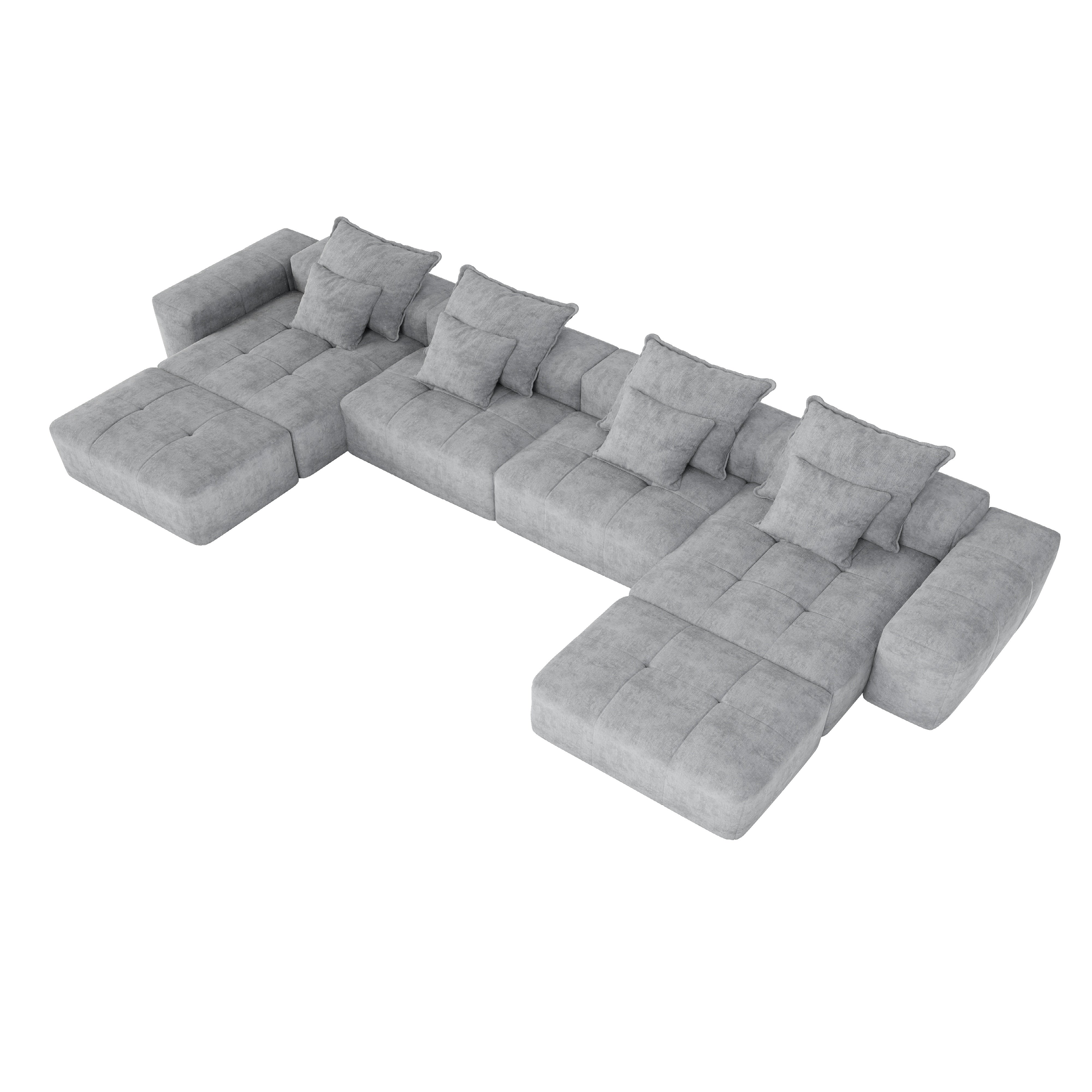 Denver 198" Oversized Chenille Tufted Modular Sectional Sofa with 8 Pillows