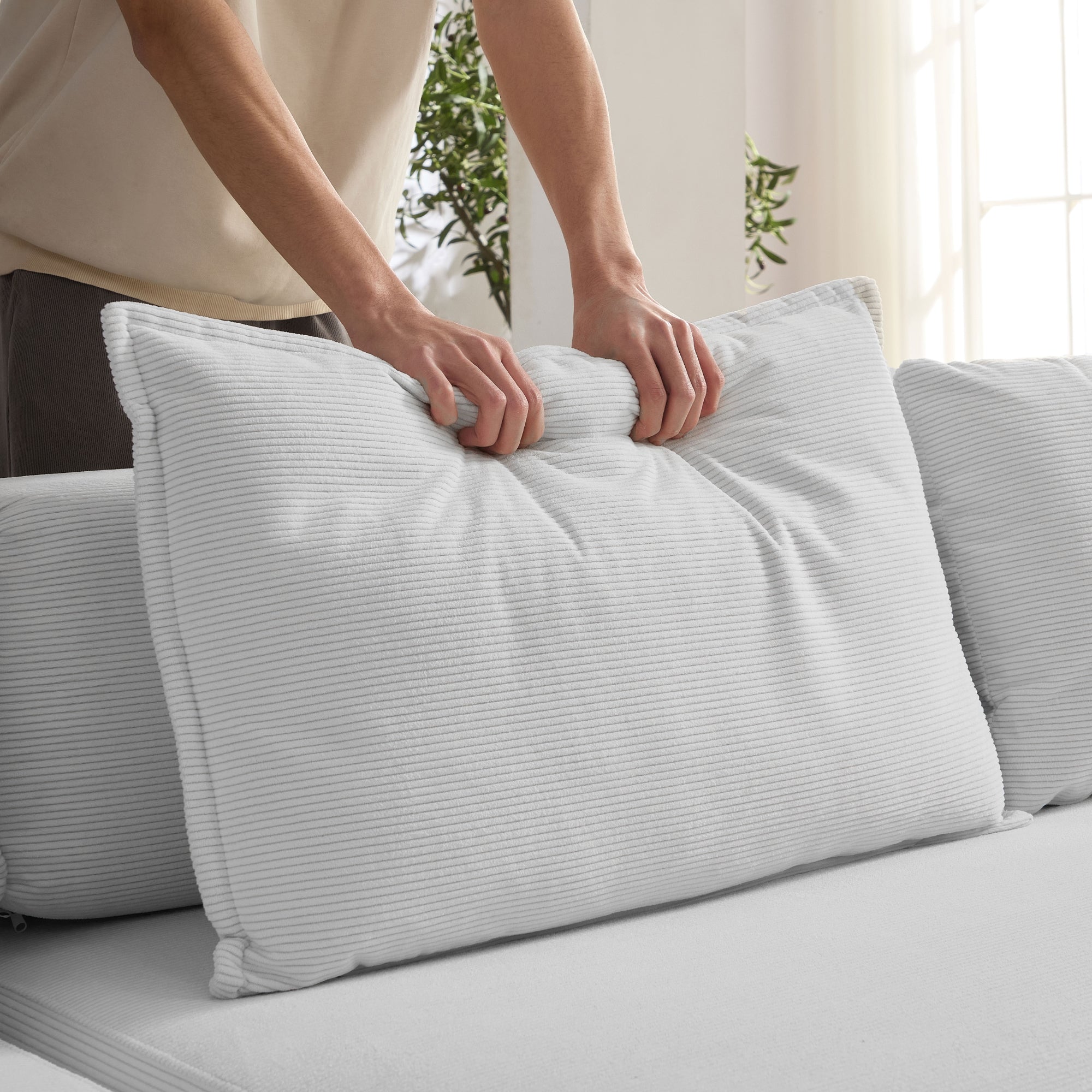 Abilene 118" Corduroy Convertible Modular L-Shaped Sectional Sofa with 6 Pillows