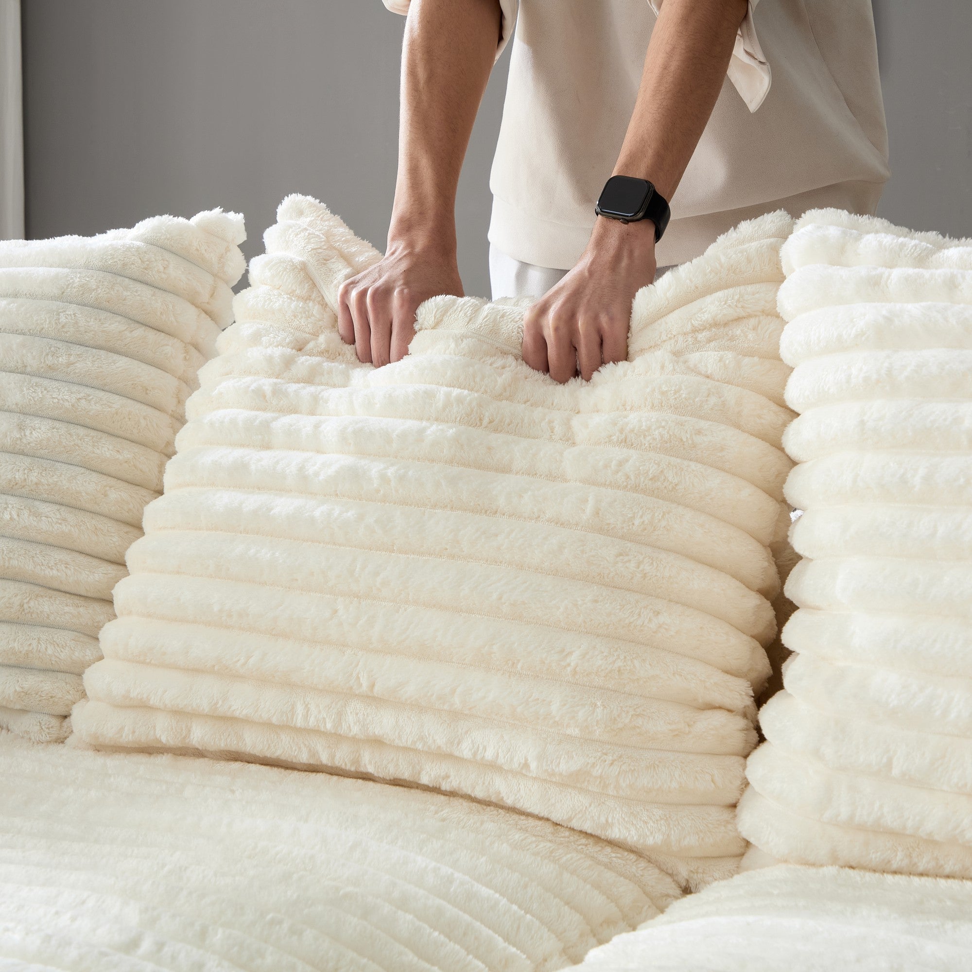 Quincy 104" Modular Plush Corduroy 4-Seater Sofa Couch with Soft Pillows