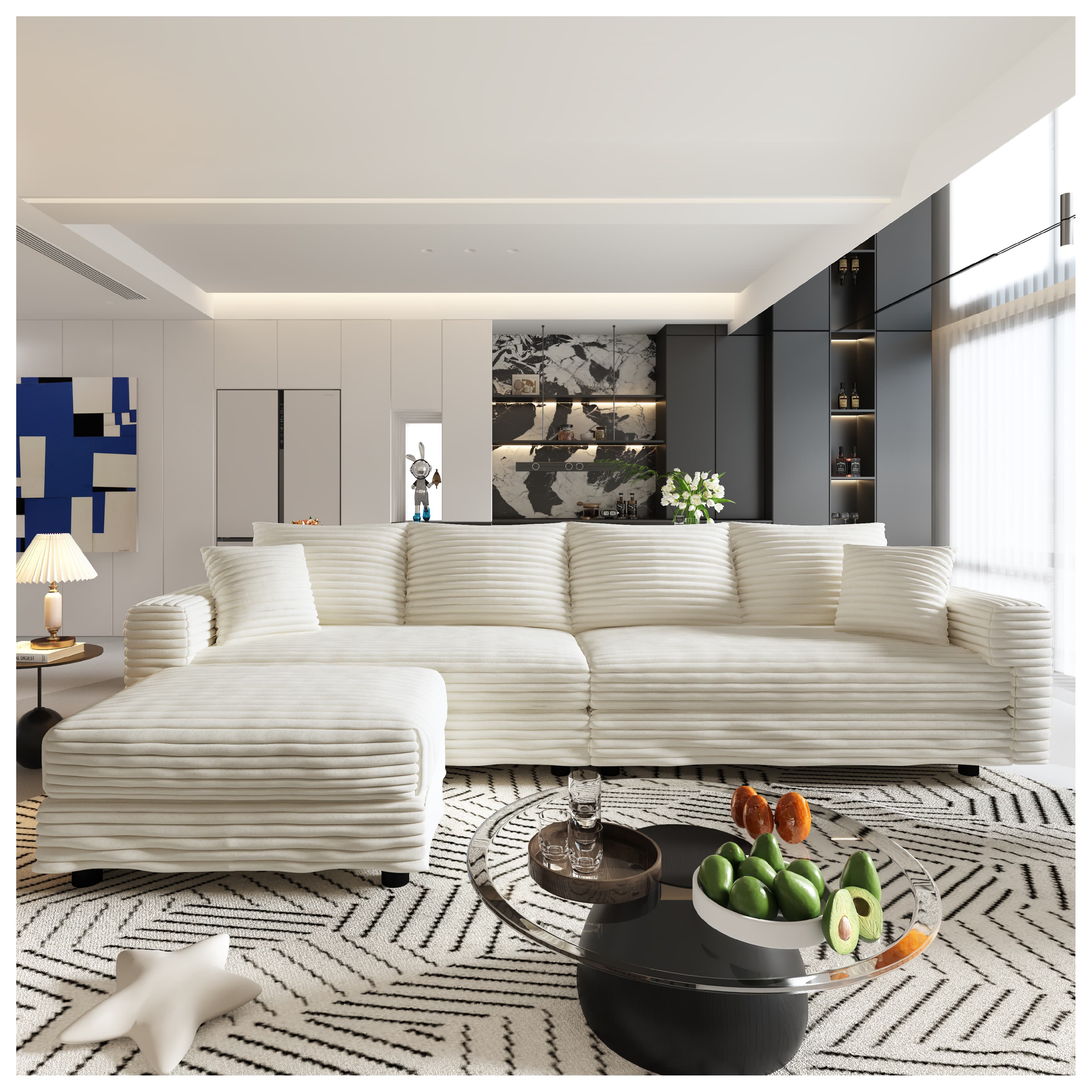 Norwalk 102" Modular Plush Corduroy Sectional Sofa with 3 Movable Ottomans