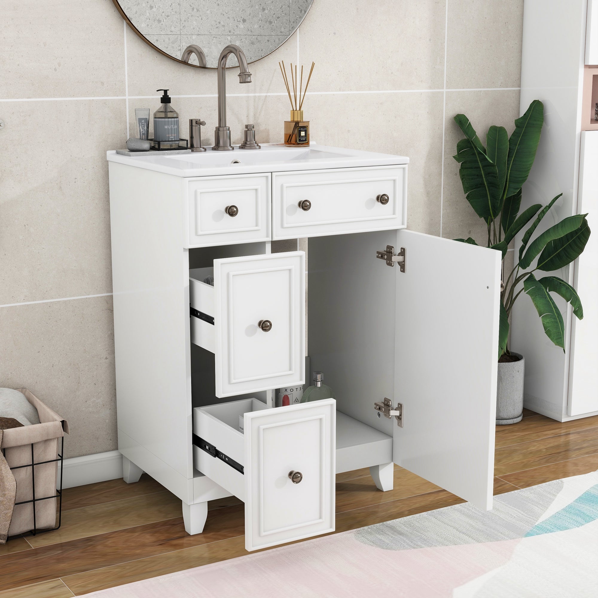 Ojo 24" Bathroom Vanity with Sink, 4 Drawers and Cabinet Storage