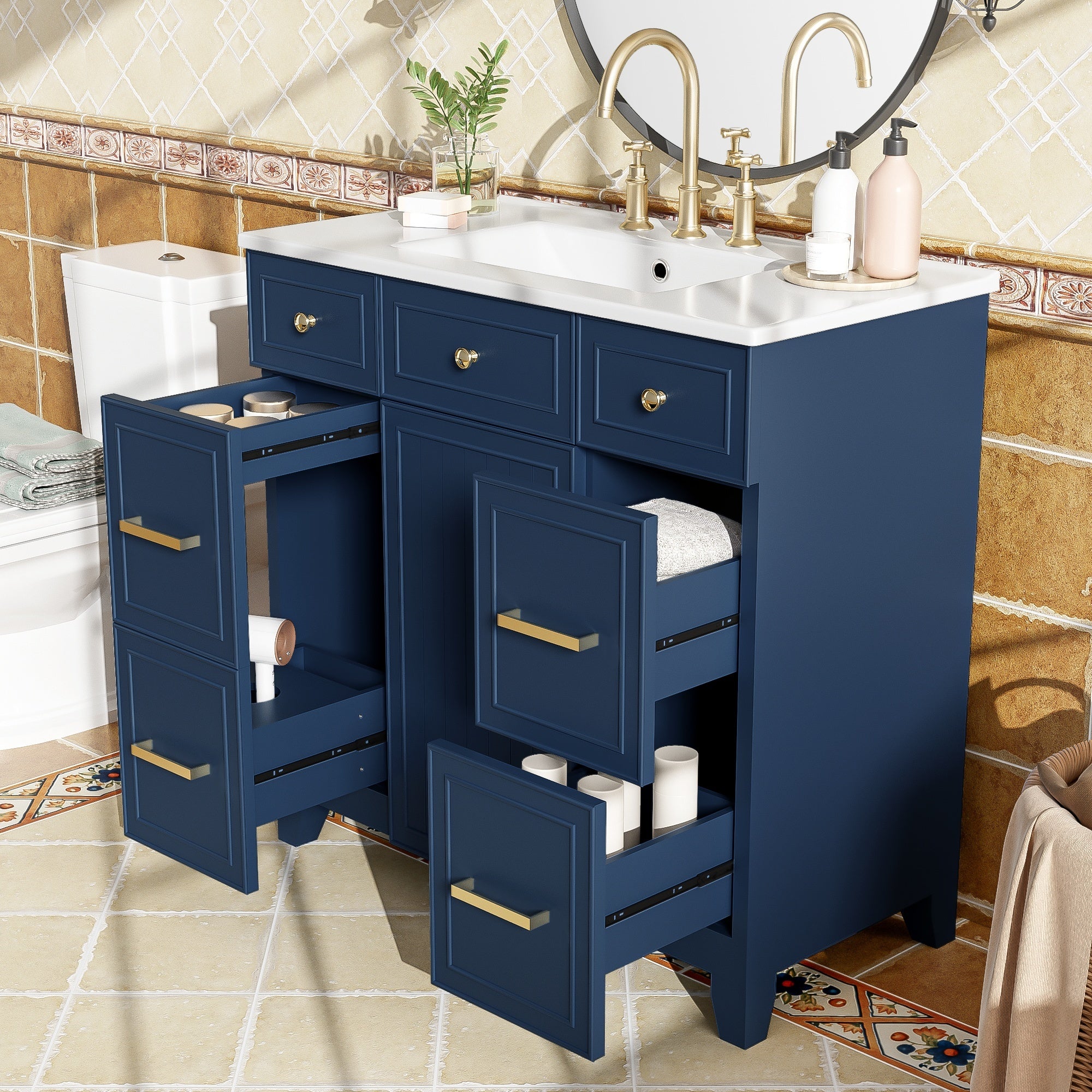 Pagosa 36" Bathroom Vanity with Sink, 3 Drawers and Pull-Out Storage