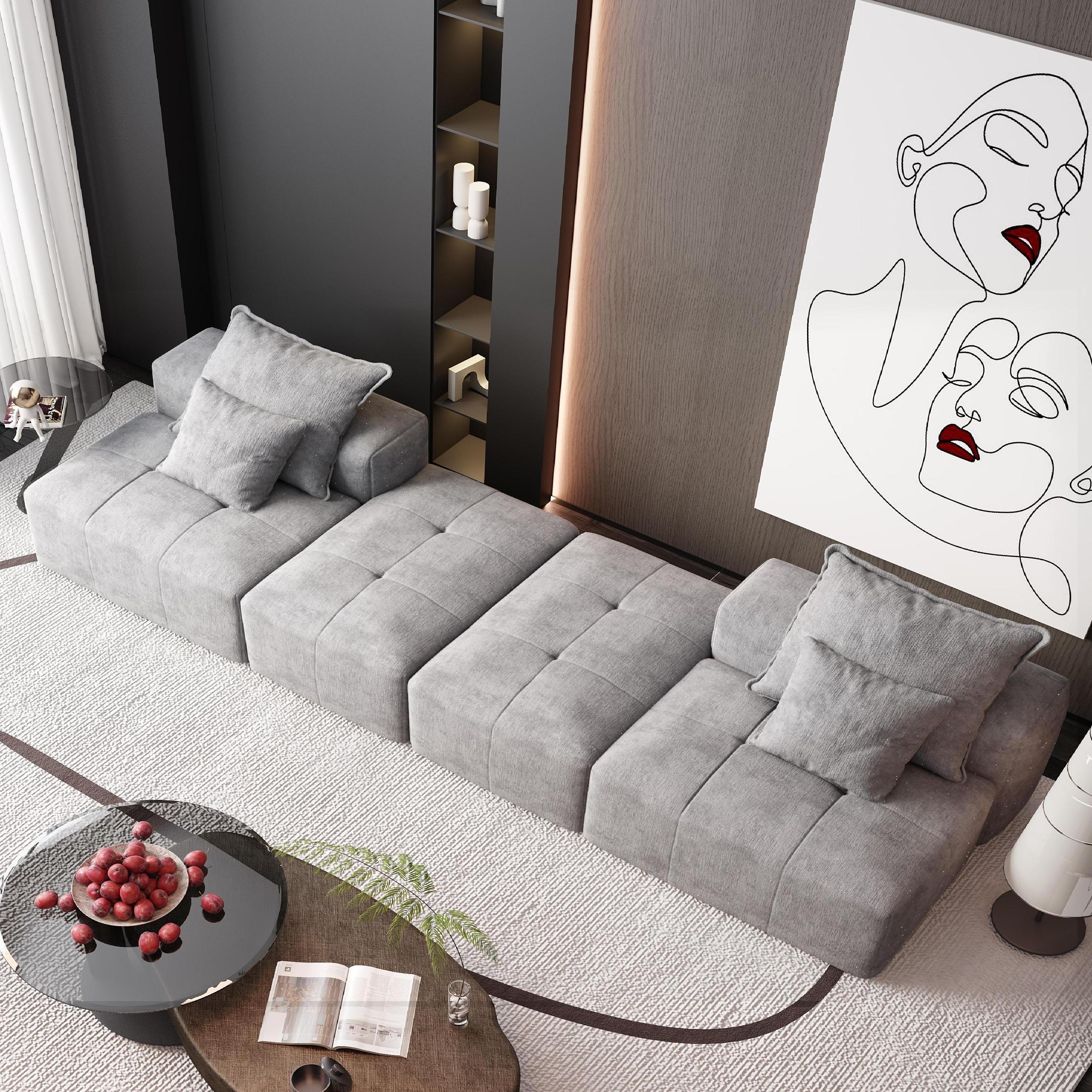 Denver 142" Modular Chenille Fabric Oversized Sofa with Soft Cushions and 4 Pillows