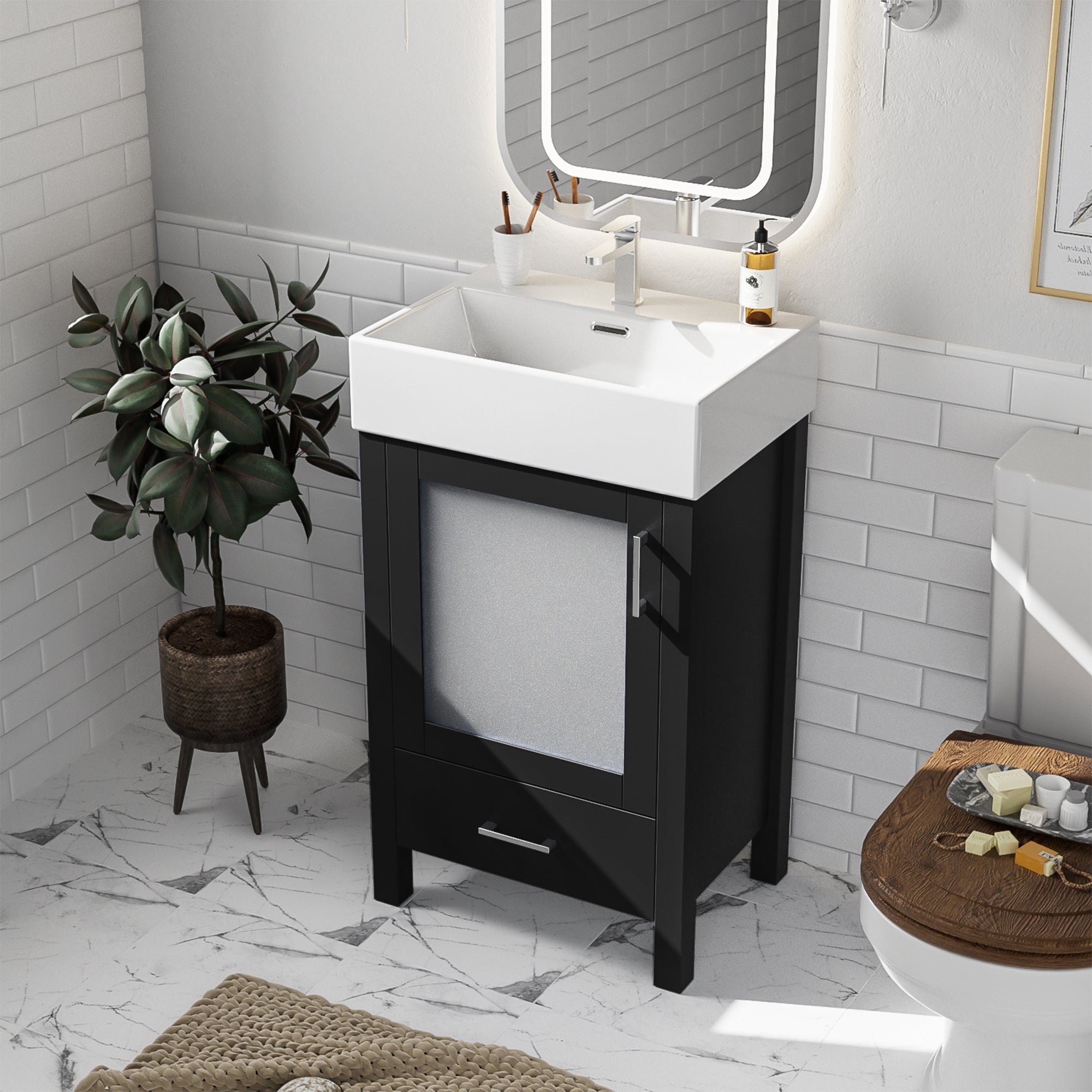 Arenal 20" Bathroom Vanity Ceramic Sink and Glass Door Storage Cabinet