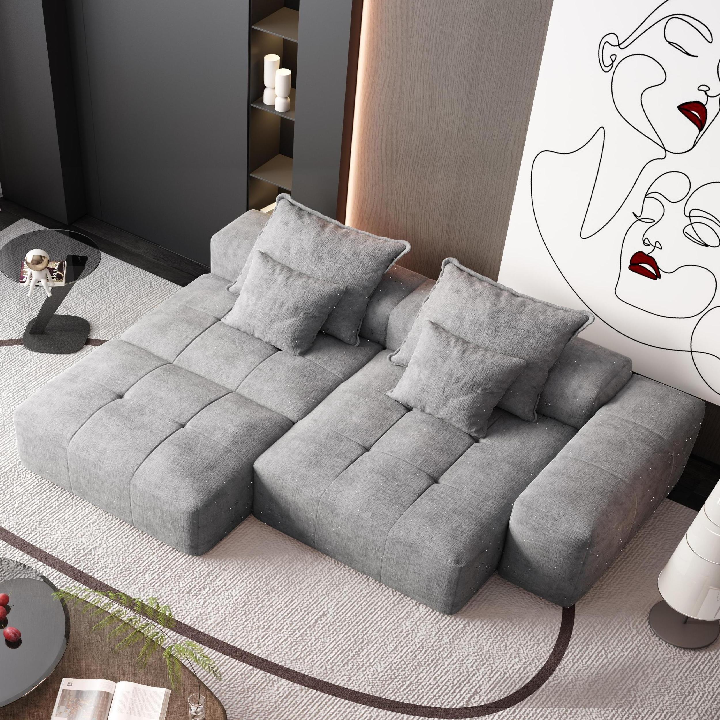 Denver 128" Modular Chenille Tufted Sectional Sofa with Ottoman and Chaise Lounge