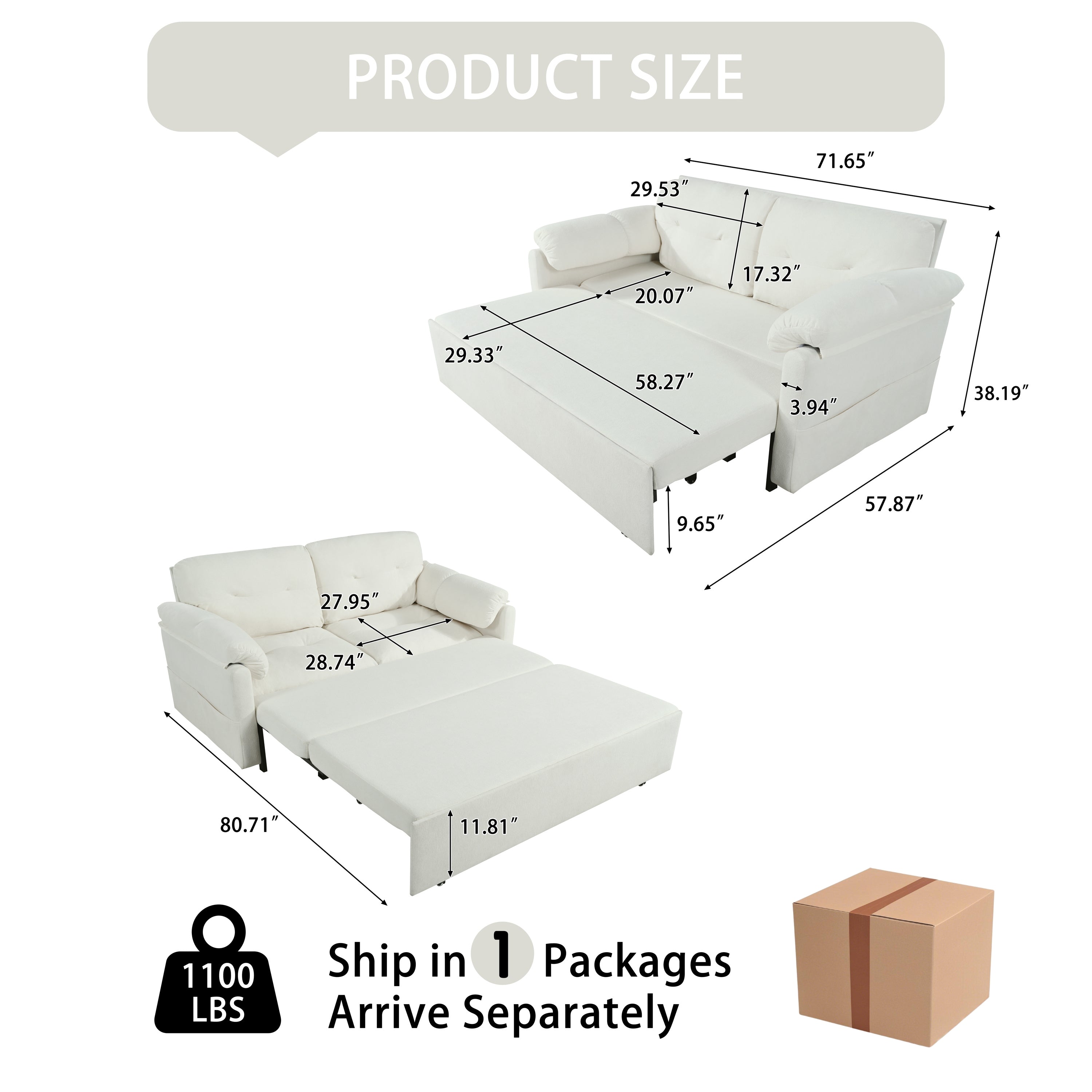 Camden 72" Modern Chenille Loveseat Sleeper Sofa Bed with Storage