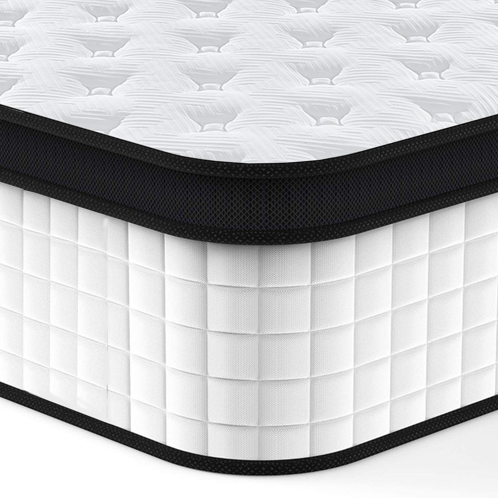 QUEEN Size 12 Inch Hybrid Mattress Individual Pocket Spring 7-Zoned Memory Foam Knitted Cover CertiPUR-US White