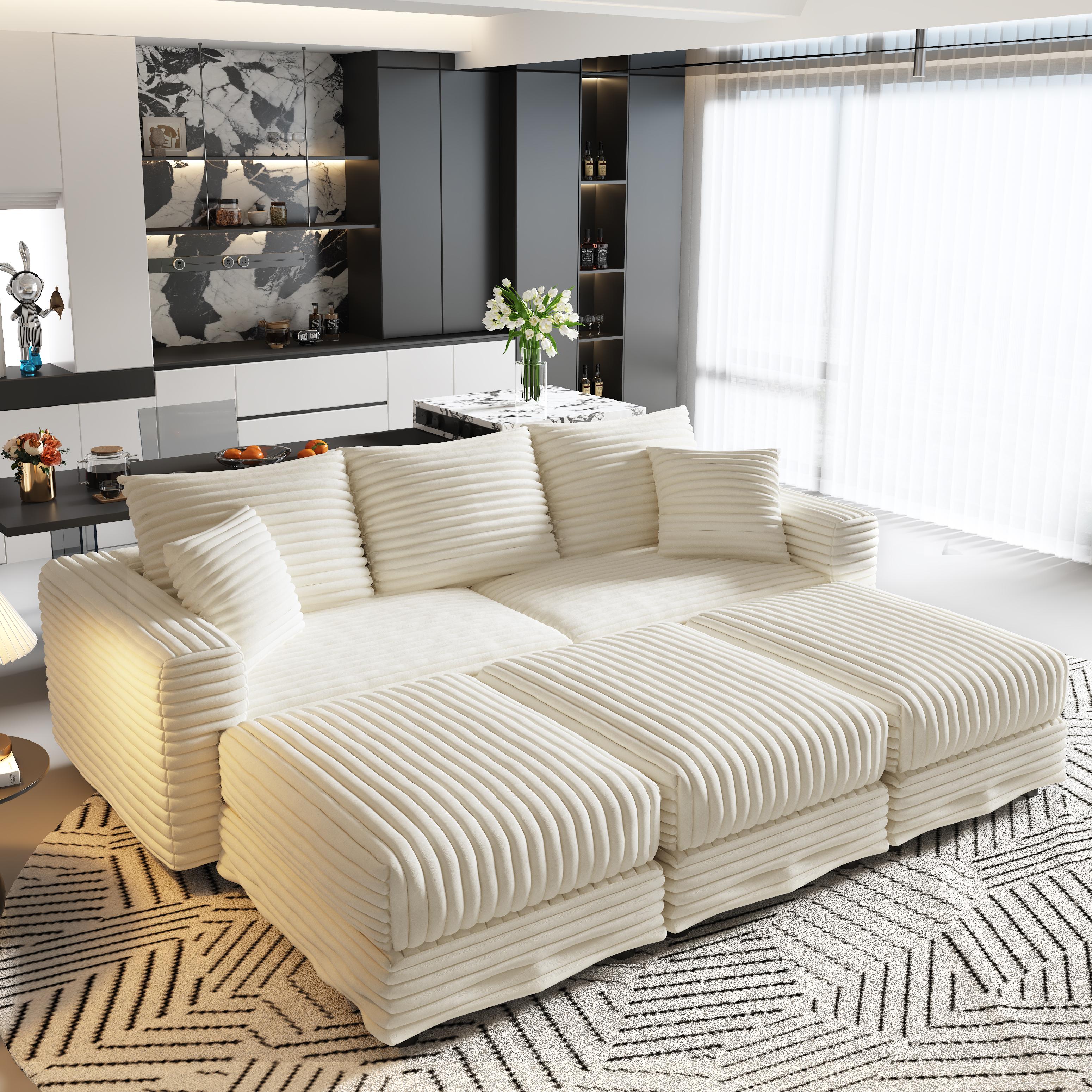 Norwalk 83" 5-Piece Modular Corduroy Upholstered Sectional Sofa with Ottomans