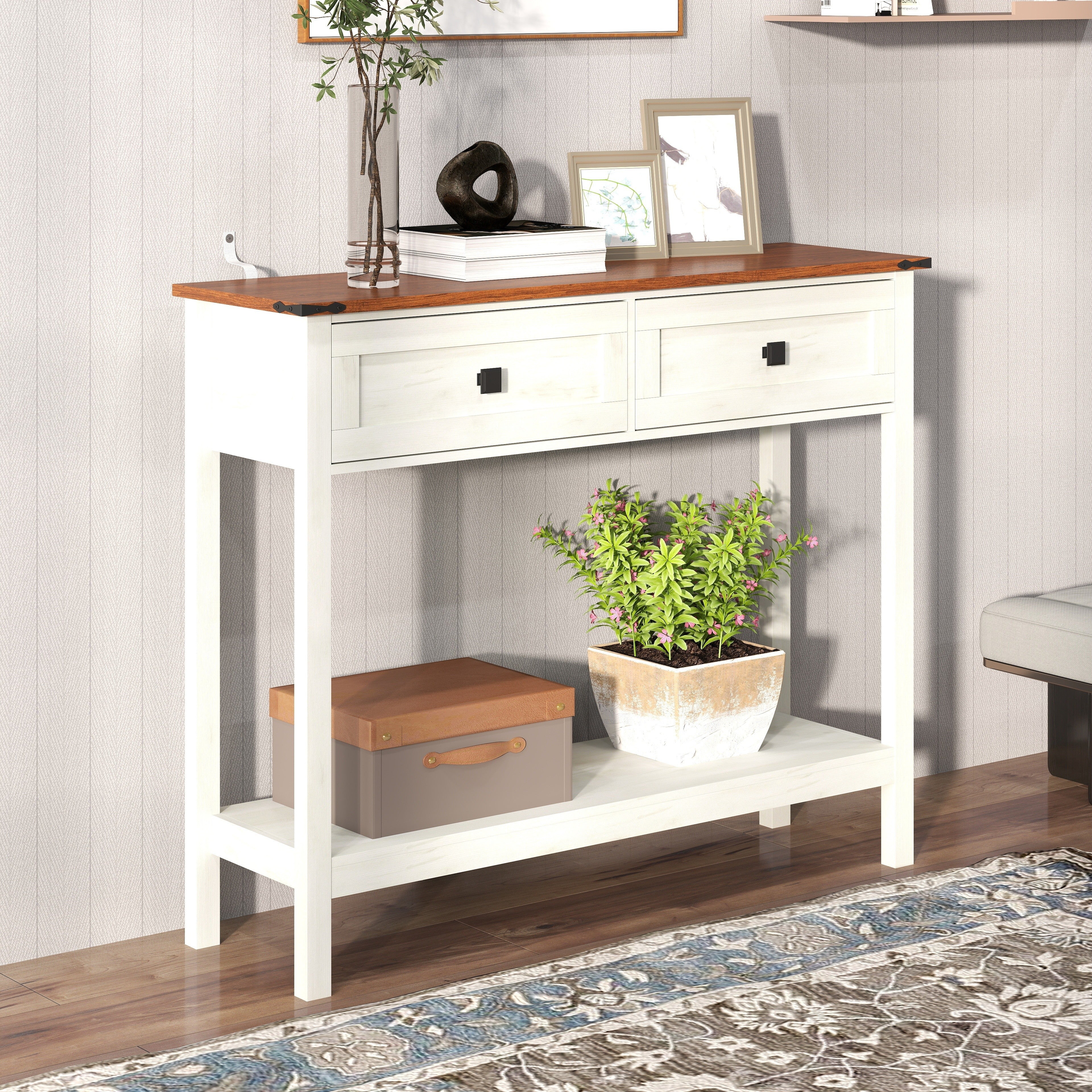 Elmwood Rustic Console Table with 2 Draw