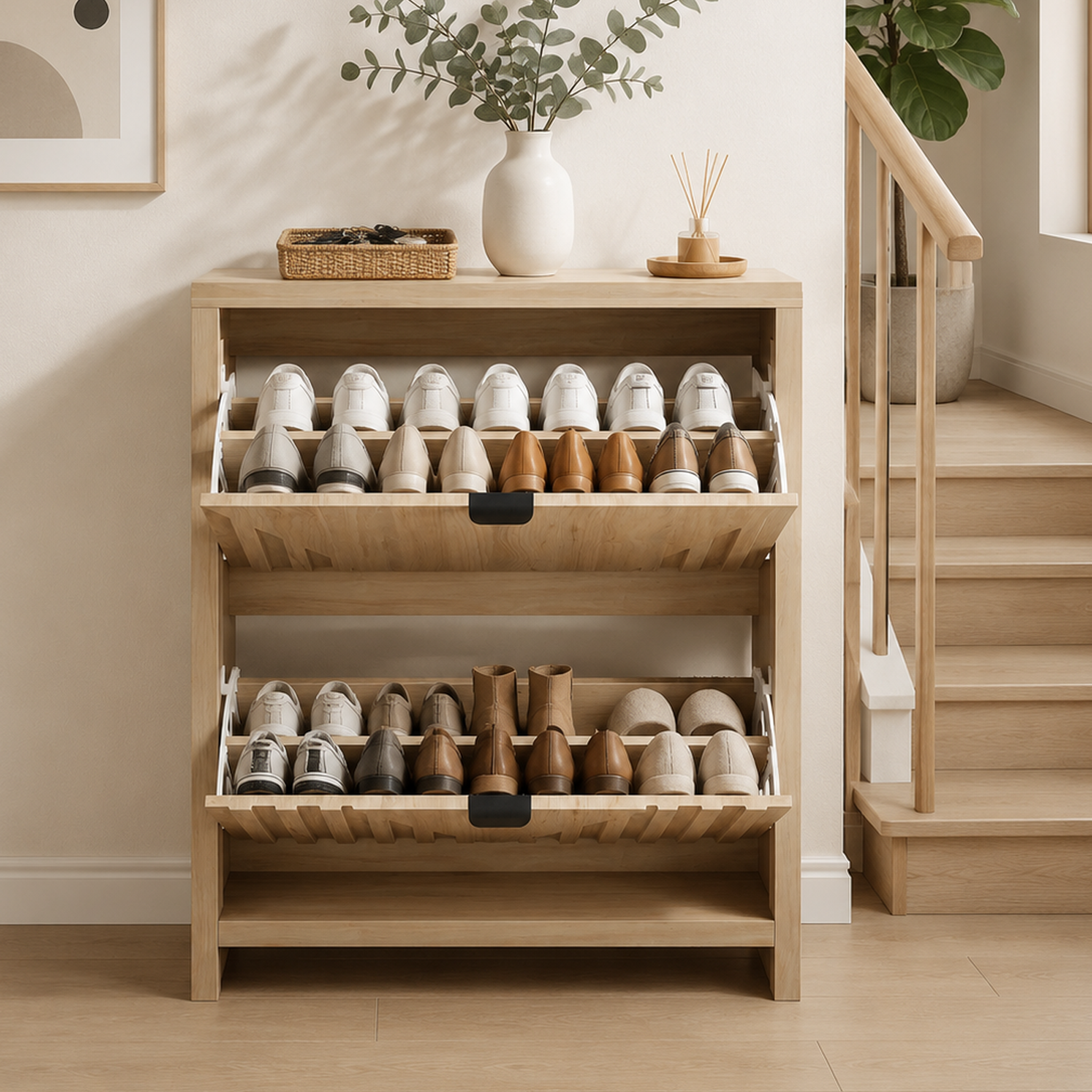 Mews 31.5" Slim Fluted Flip-Down Shoe Storage Cabinet