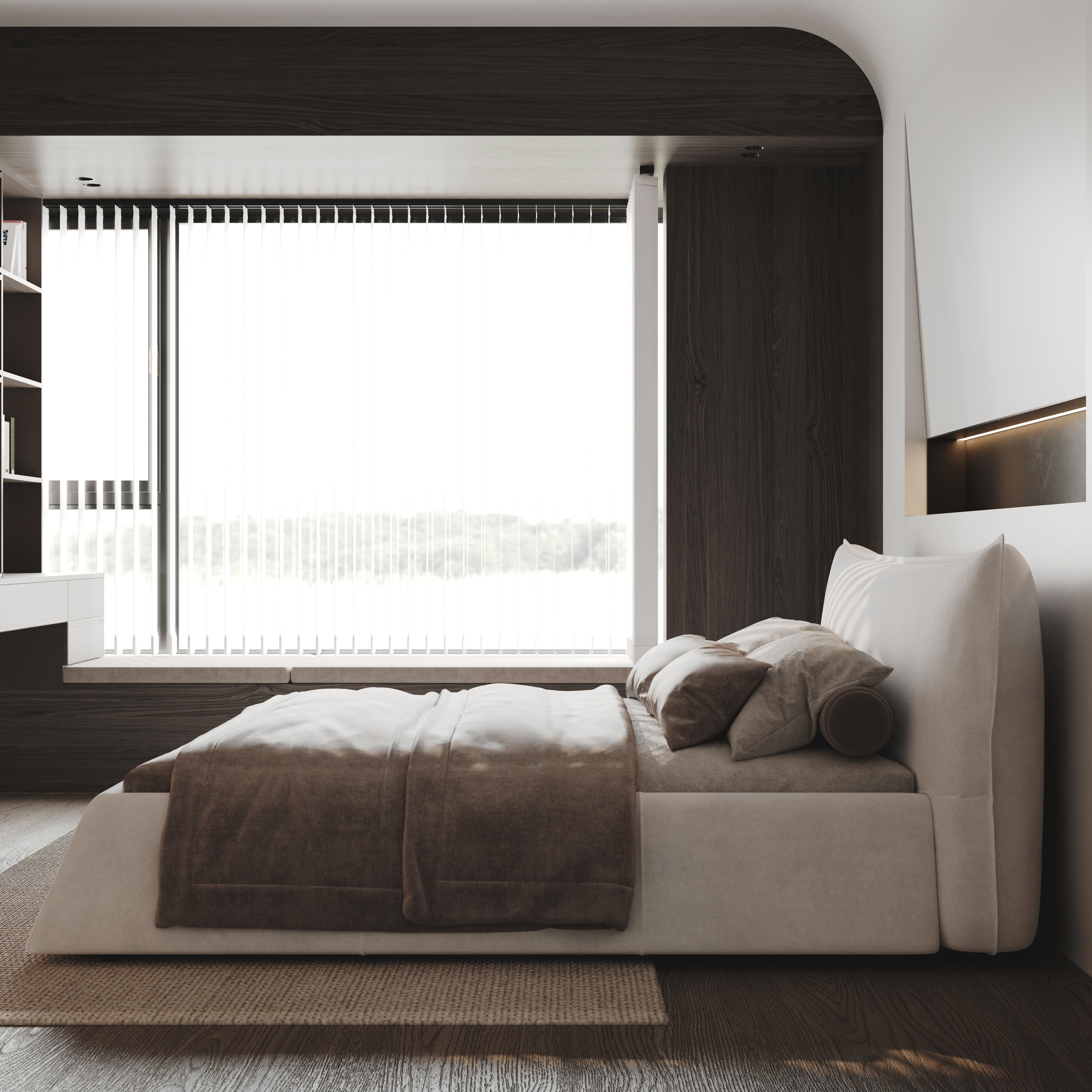 Boras Queen Size Upholstered Platform Bed with Special Shaped and Velvet Headboard