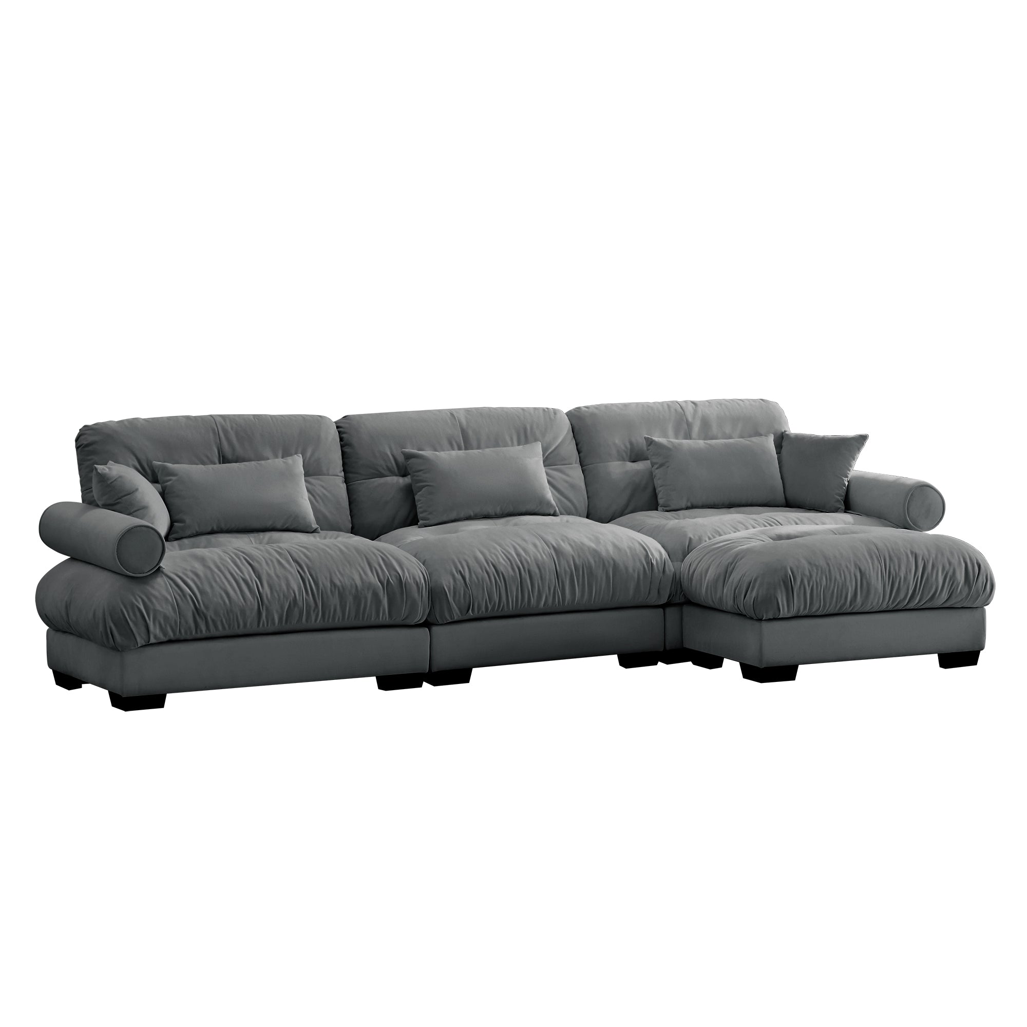 Napa 130” Modular Velvet Upholstered L-Shaped Sectional Sofa with Bolstered Armrests