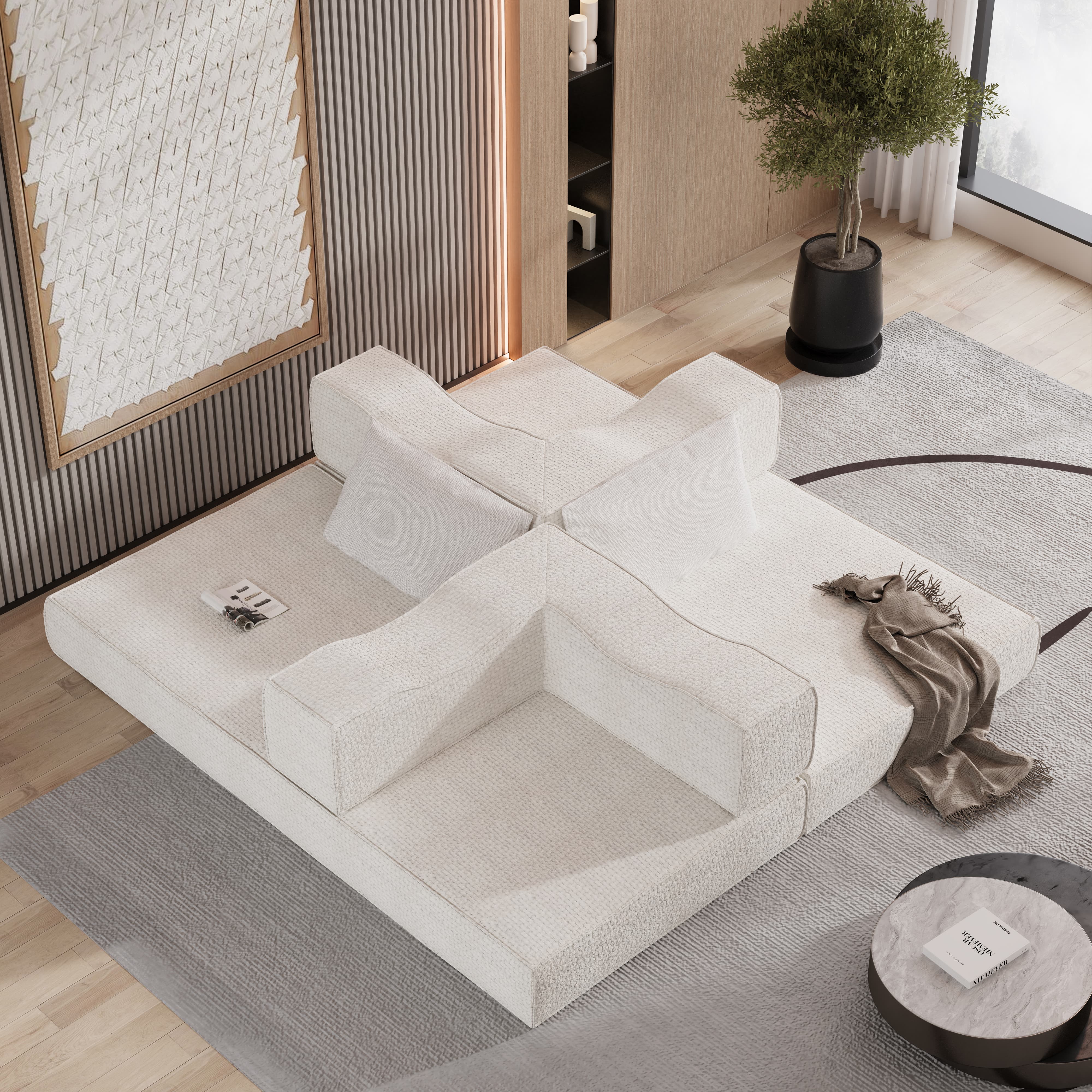 Abilene 80" Modular Chenille Convertible Sleeper Sofa Bed with 2 Pillows