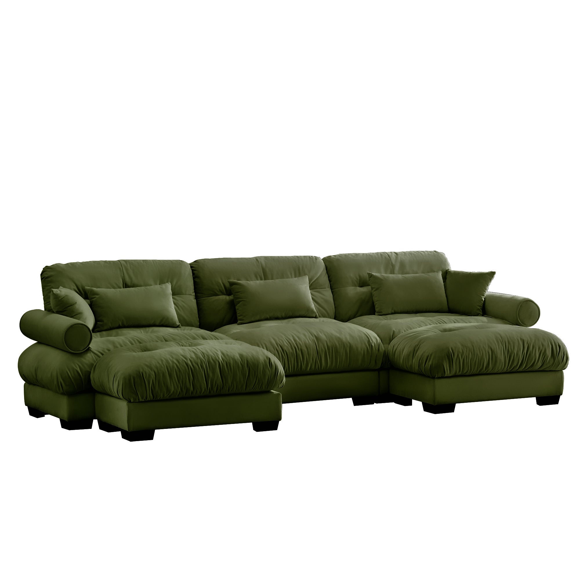 Napa 130" Modular Velvet Upholstered U-Shaped Sectional Sofa with Bolstered Armrests