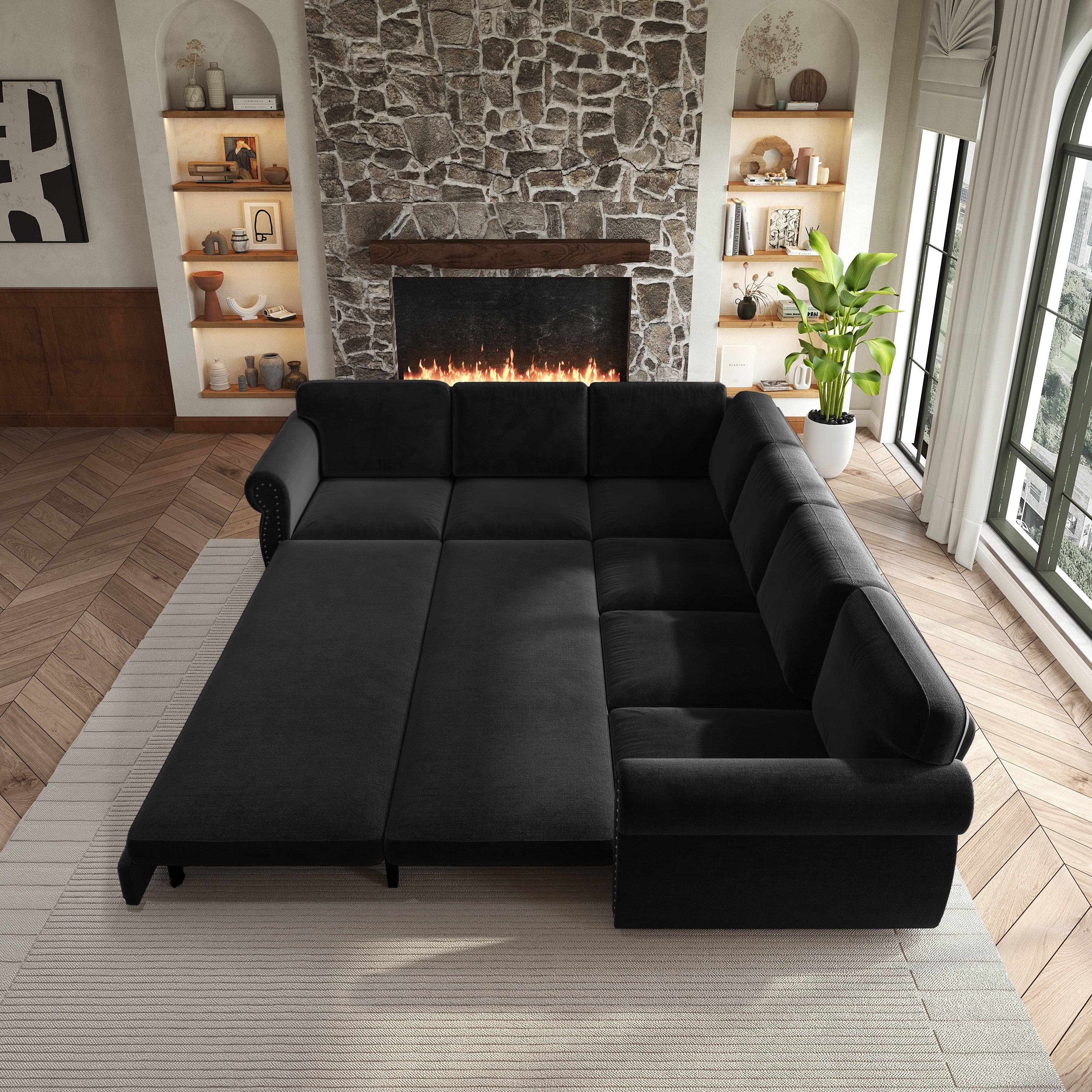 Buffalo 118" Chenille L-Shaped Sectional Sleeper Sofa