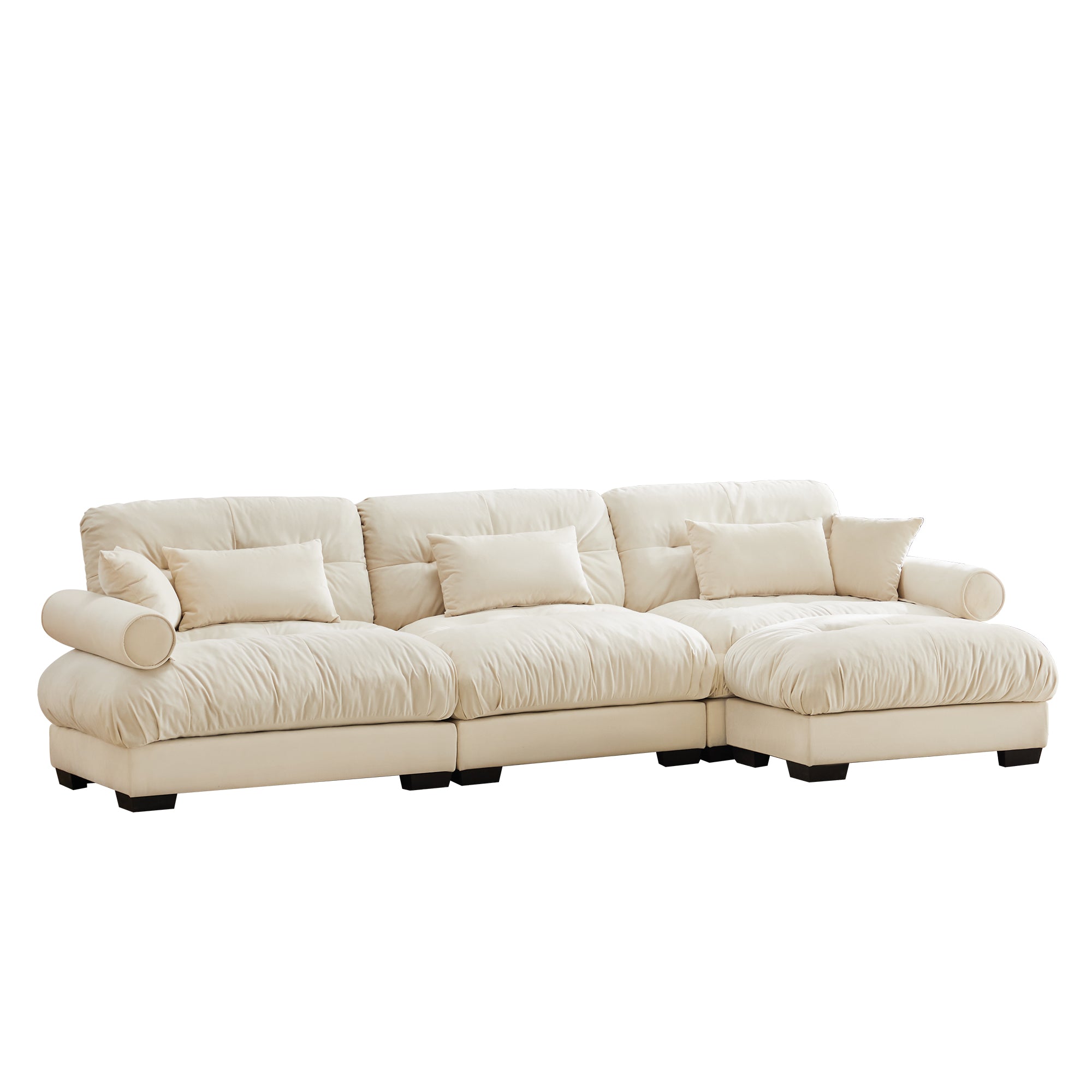 Napa 130” Modular Velvet Upholstered L-Shaped Sectional Sofa with Bolstered Armrests