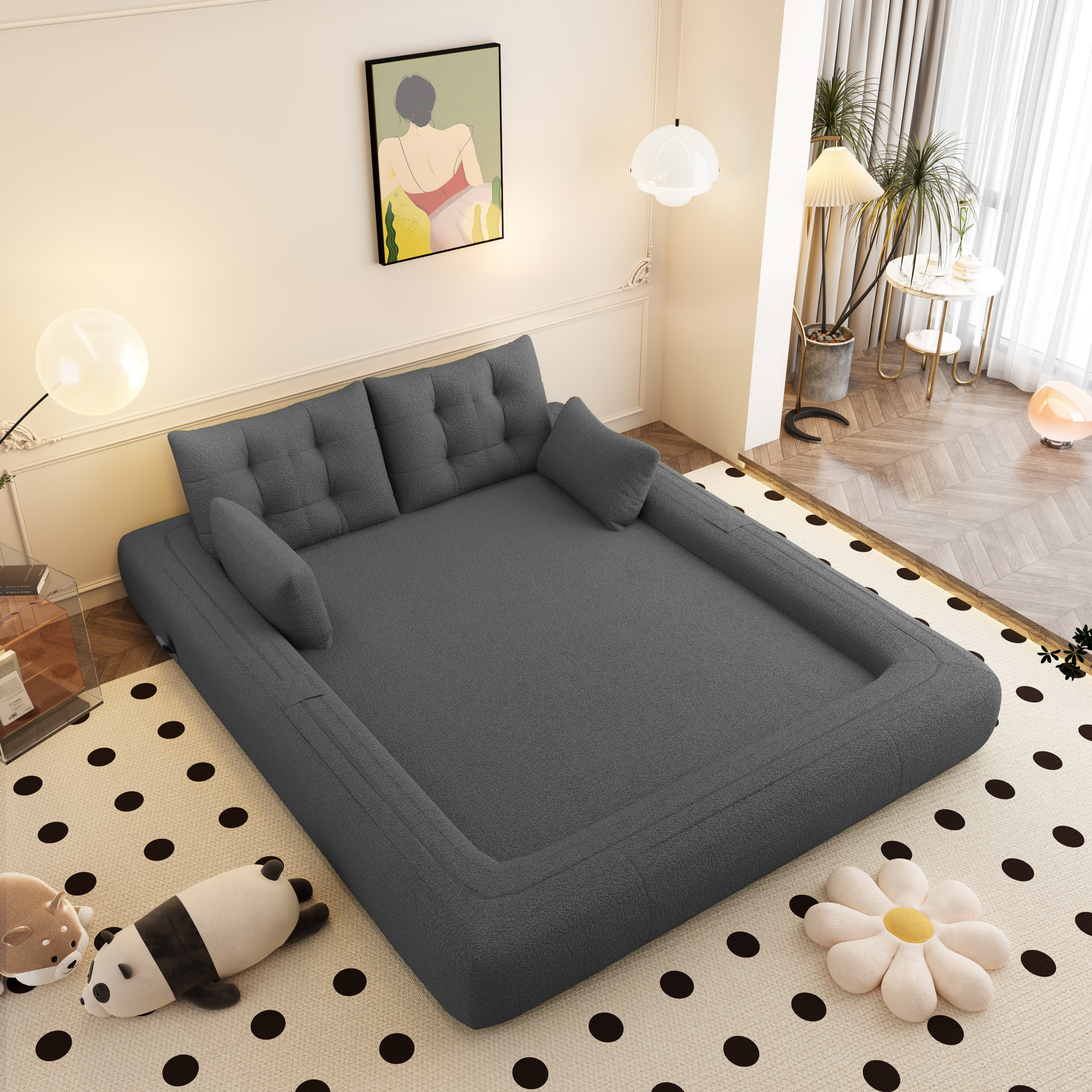Amarillo 79'' 3-in-1 Foldable Sofa Bed with Pillows, Human Dog Bed Sofa
