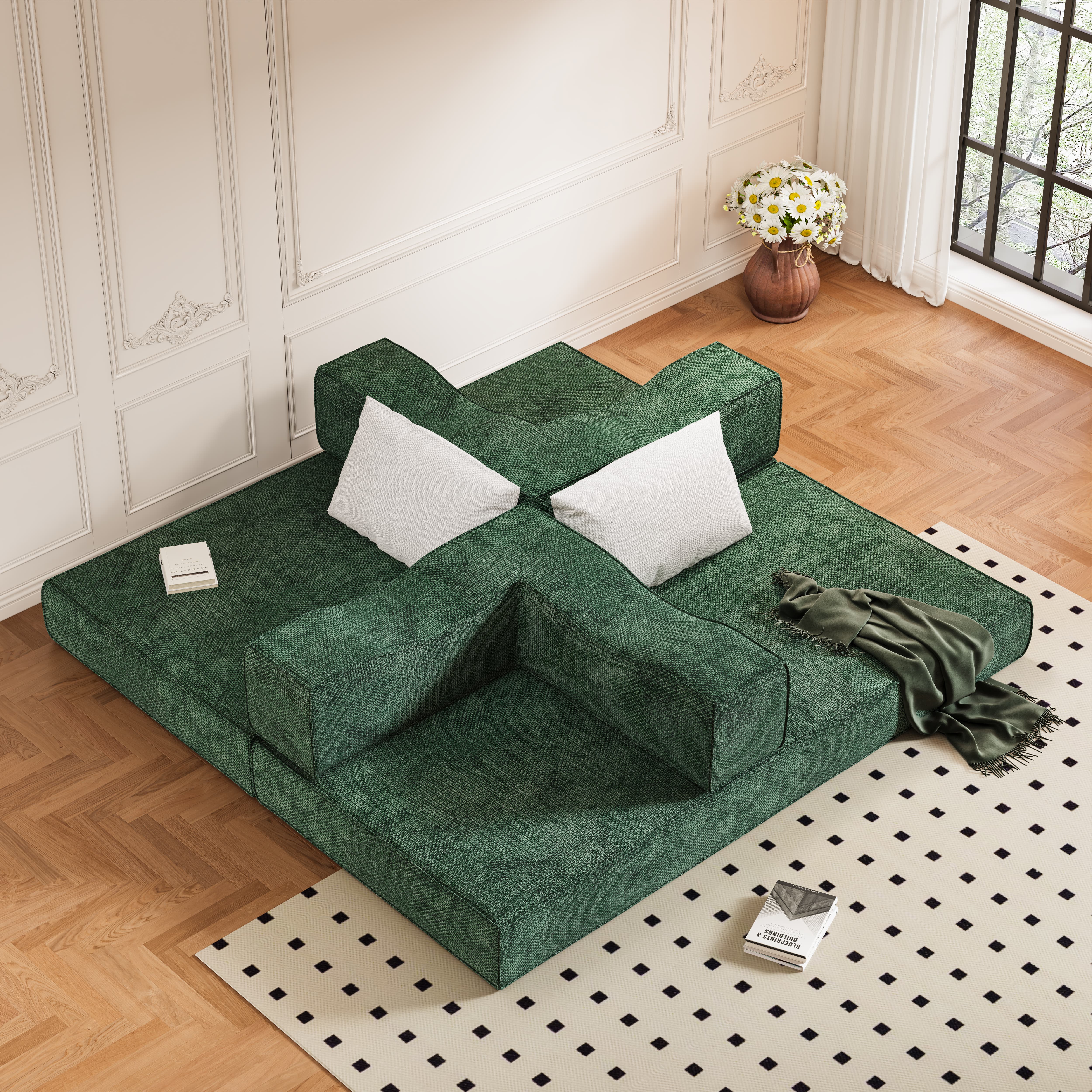 Abilene 80" Modular Chenille Convertible Sleeper Sofa Bed with 2 Pillows