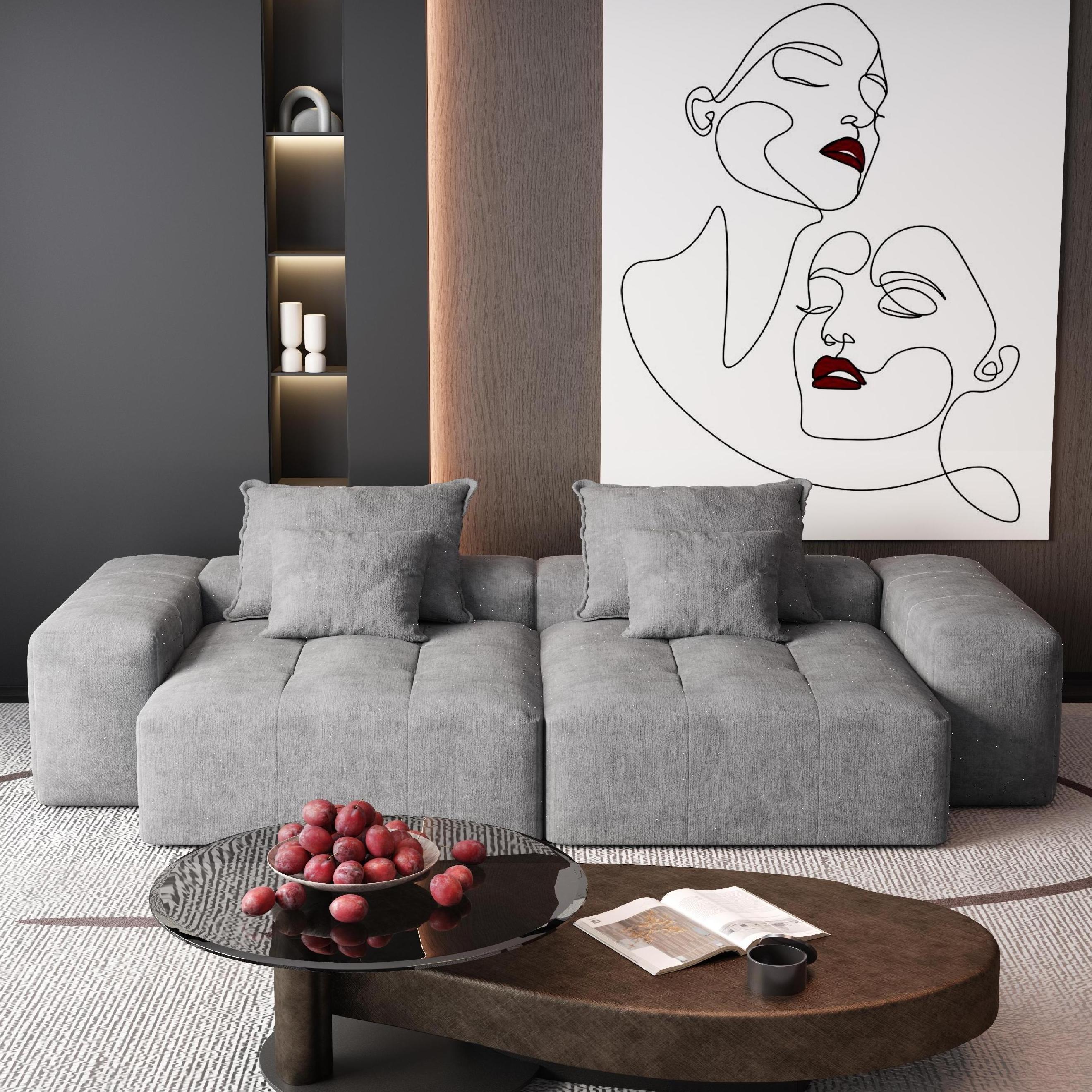 Denver 113" Oversized Chenille Tufted Modular Sectional Sofa with 4 Pillows and 2 Chaise Lounges