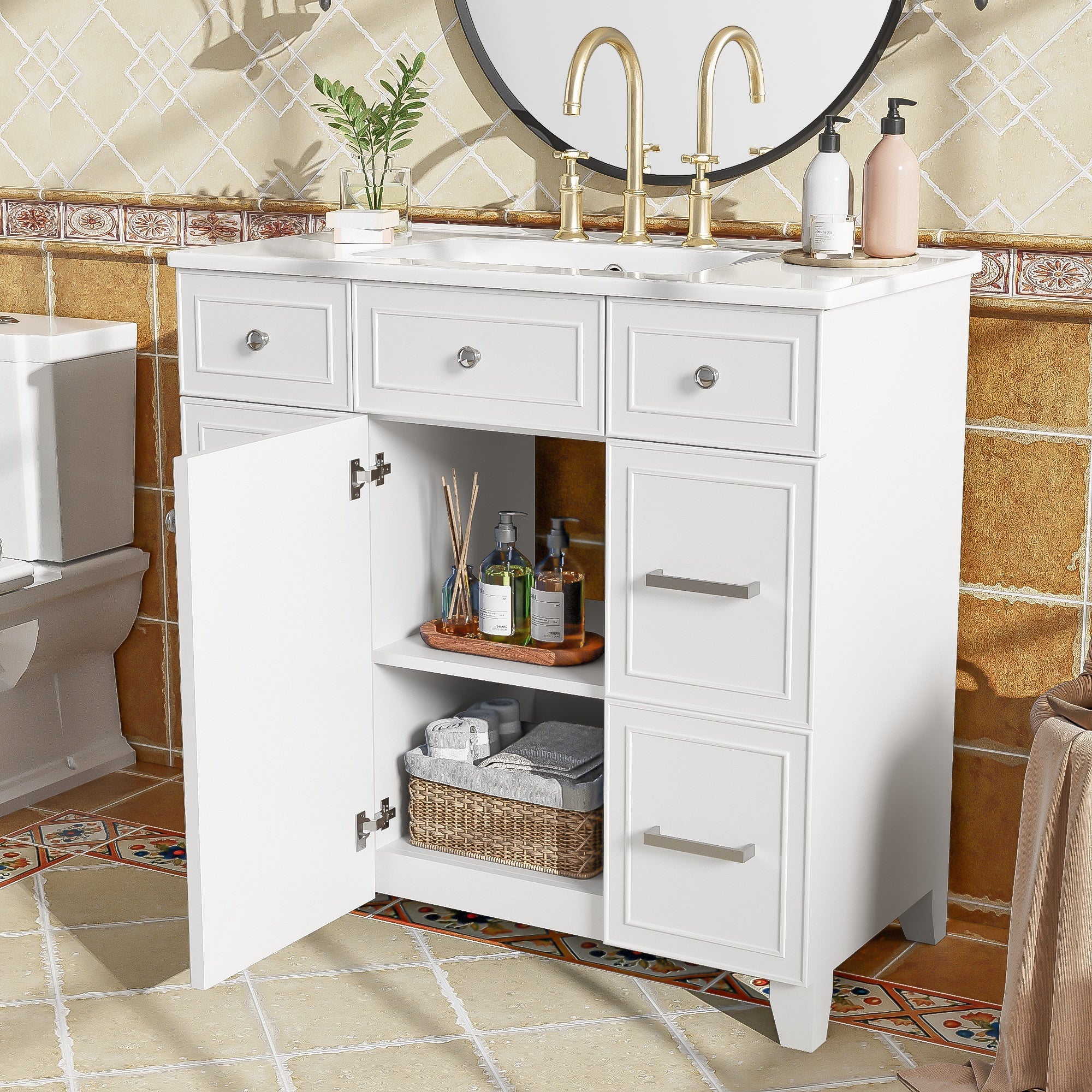 Pagosa 36" Bathroom Vanity with Sink, 3 Drawers and Pull-Out Storage