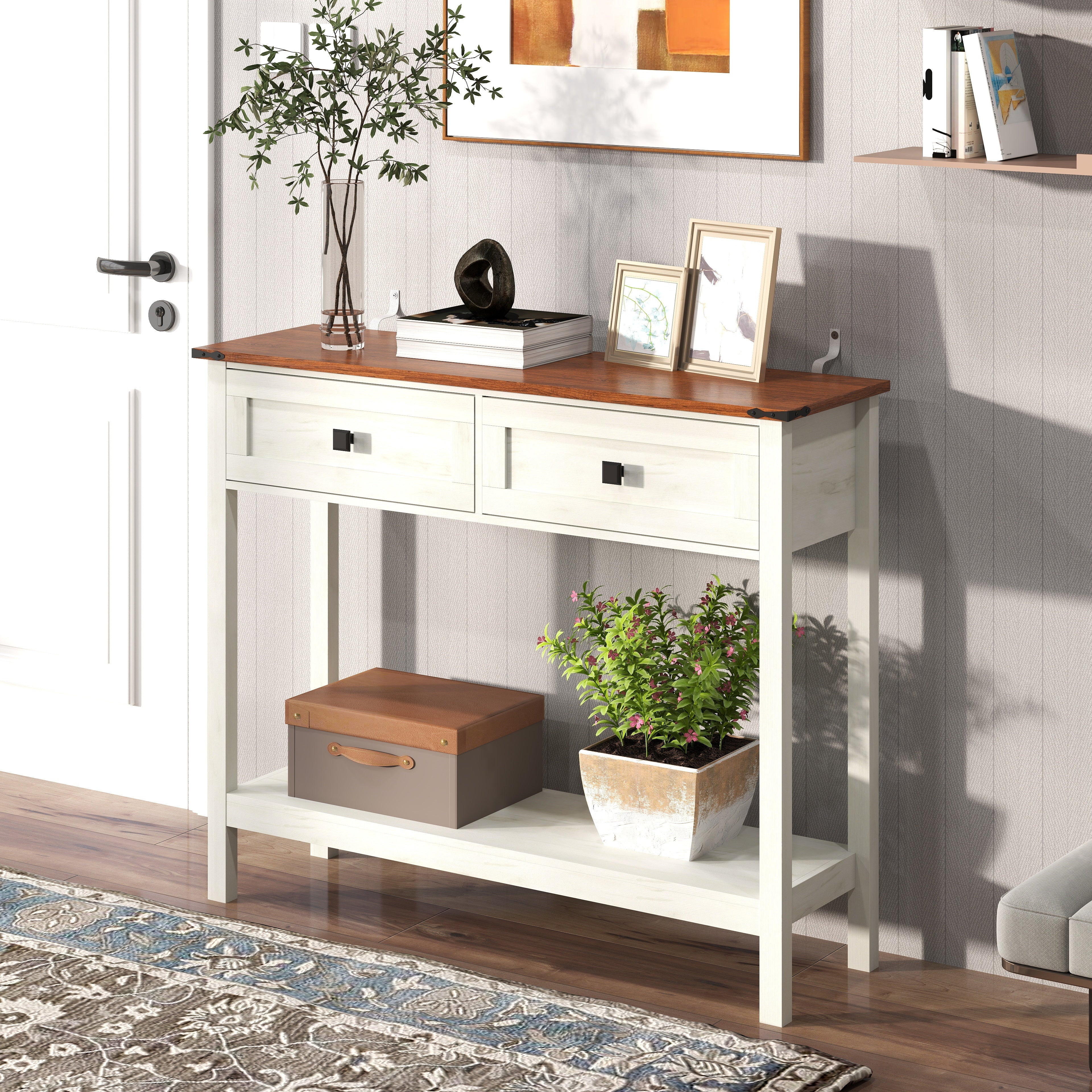 Elmwood Rustic Console Table with 2 Draw
