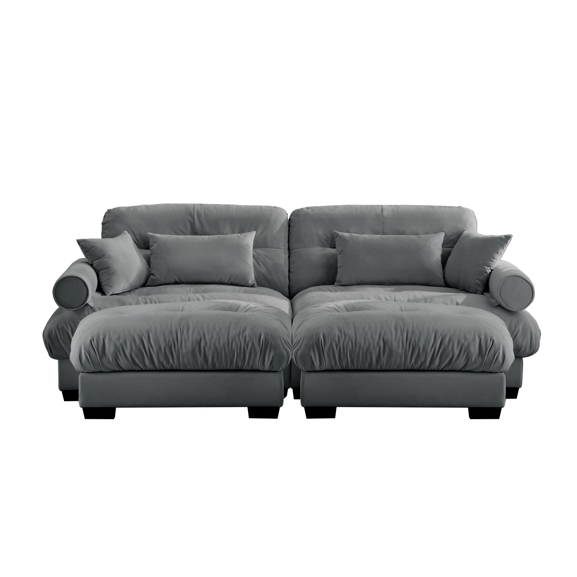 Napa 94” Modular Velvet Upholstered 2-Seater Sofa with Two Ottomans and Bolstered Armrests
