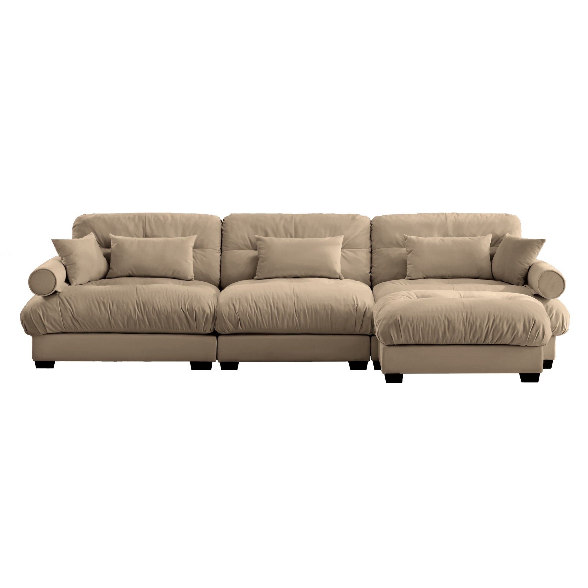Napa 130” Modular Velvet Upholstered L-Shaped Sectional Sofa with Bolstered Armrests