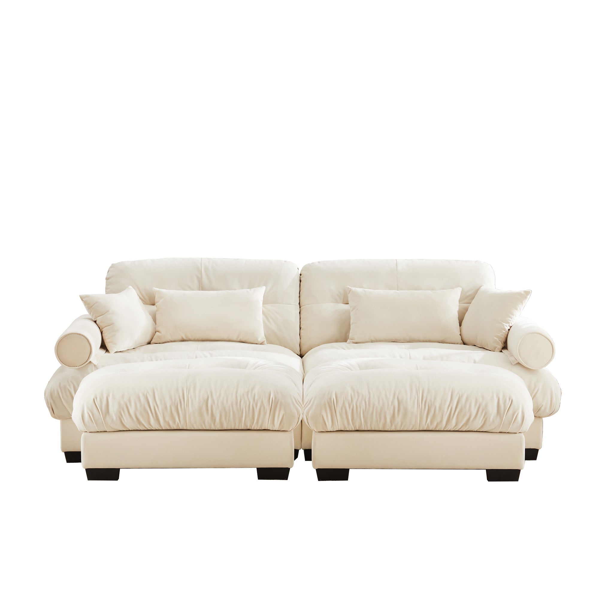 Napa 94” Modular Velvet Upholstered 2-Seater Sofa with Two Ottomans and Bolstered Armrests