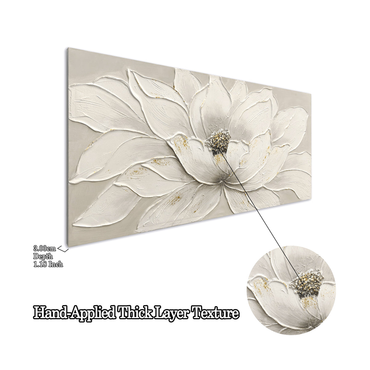Gardenia 48" x 24" Framed White Lotus Textured Canvas Wall Art