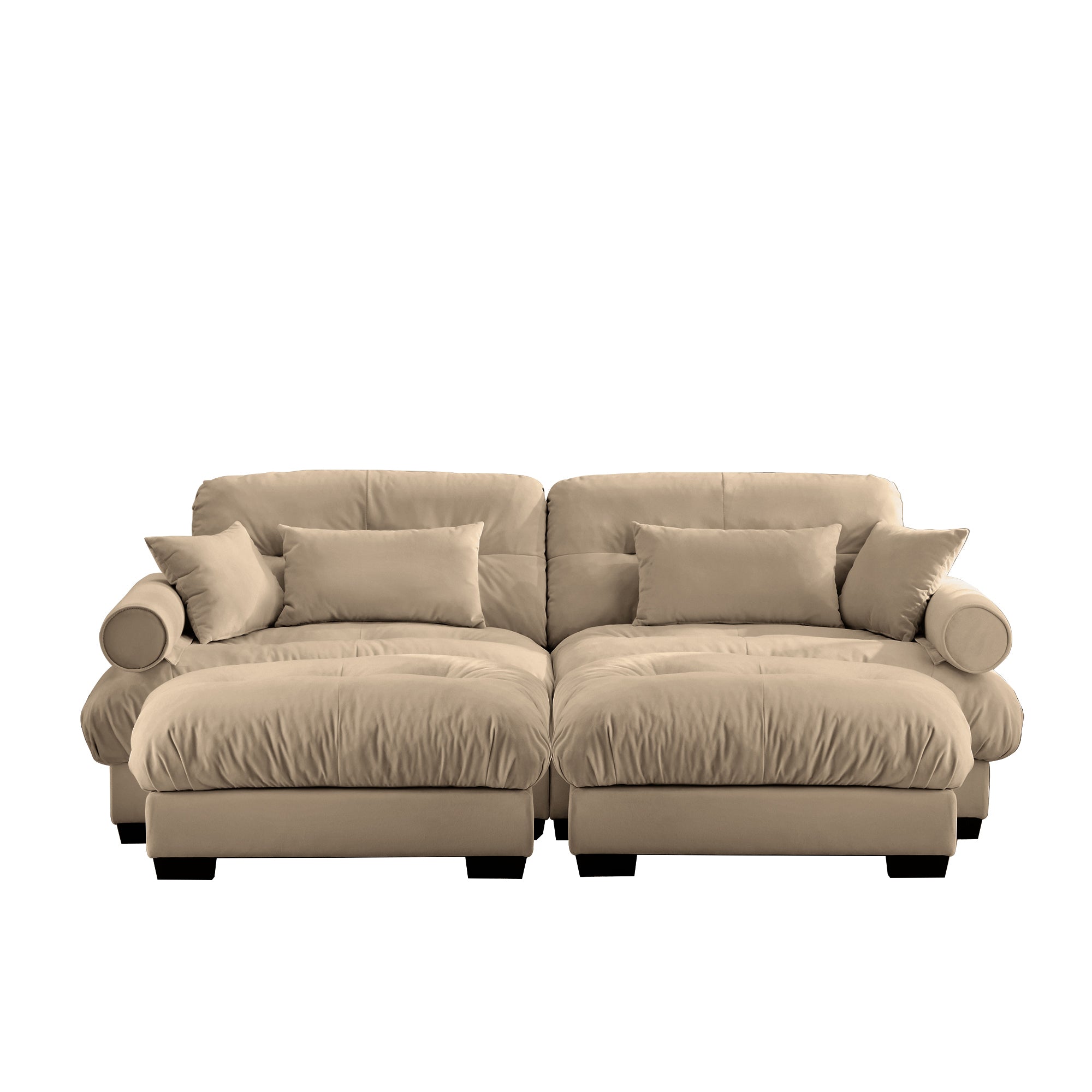 Napa 94” Modular Velvet Upholstered 2-Seater Sofa with Two Ottomans and Bolstered Armrests