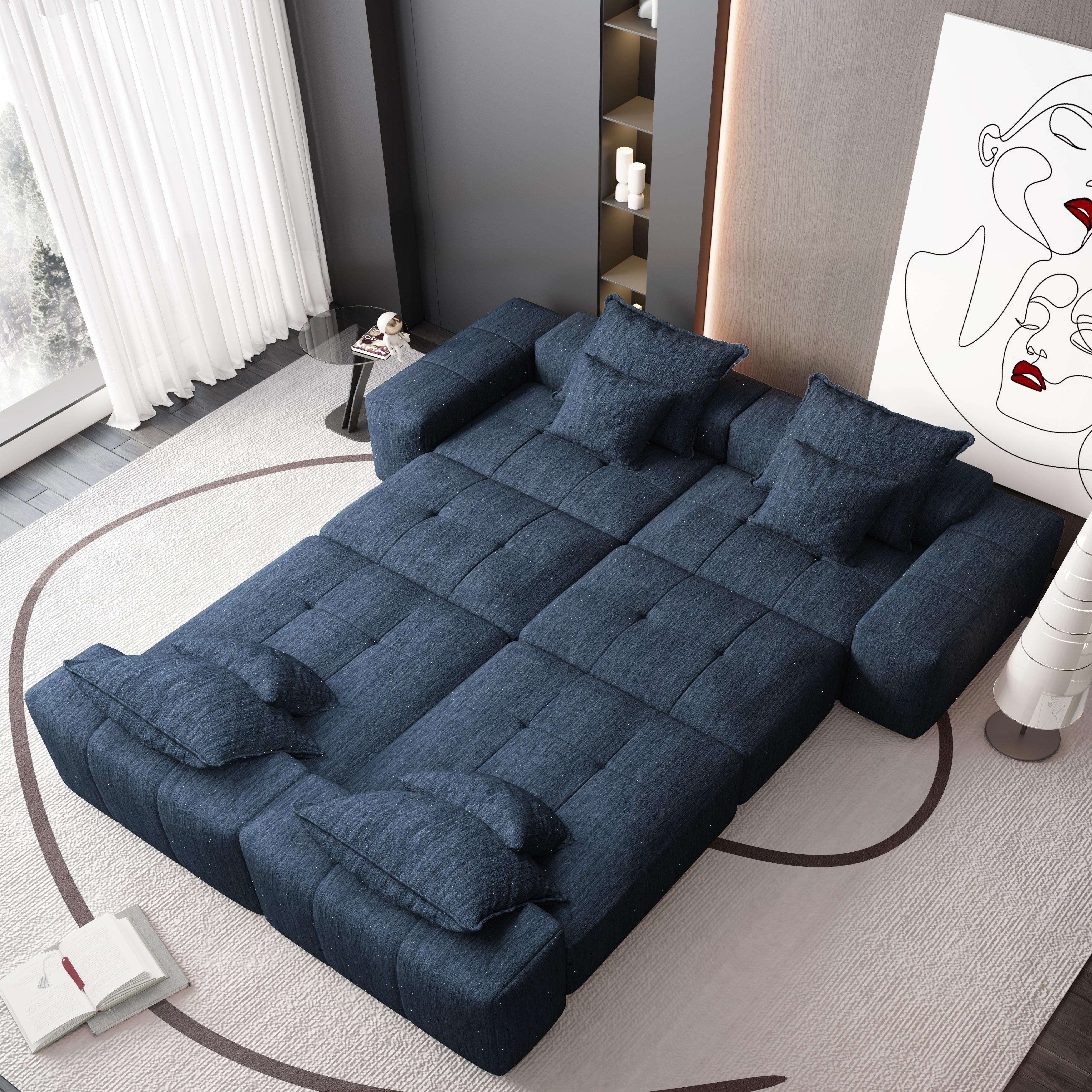 Denver 198" Oversized Chenille Tufted Modular Sectional Sofa with 8 Pillows