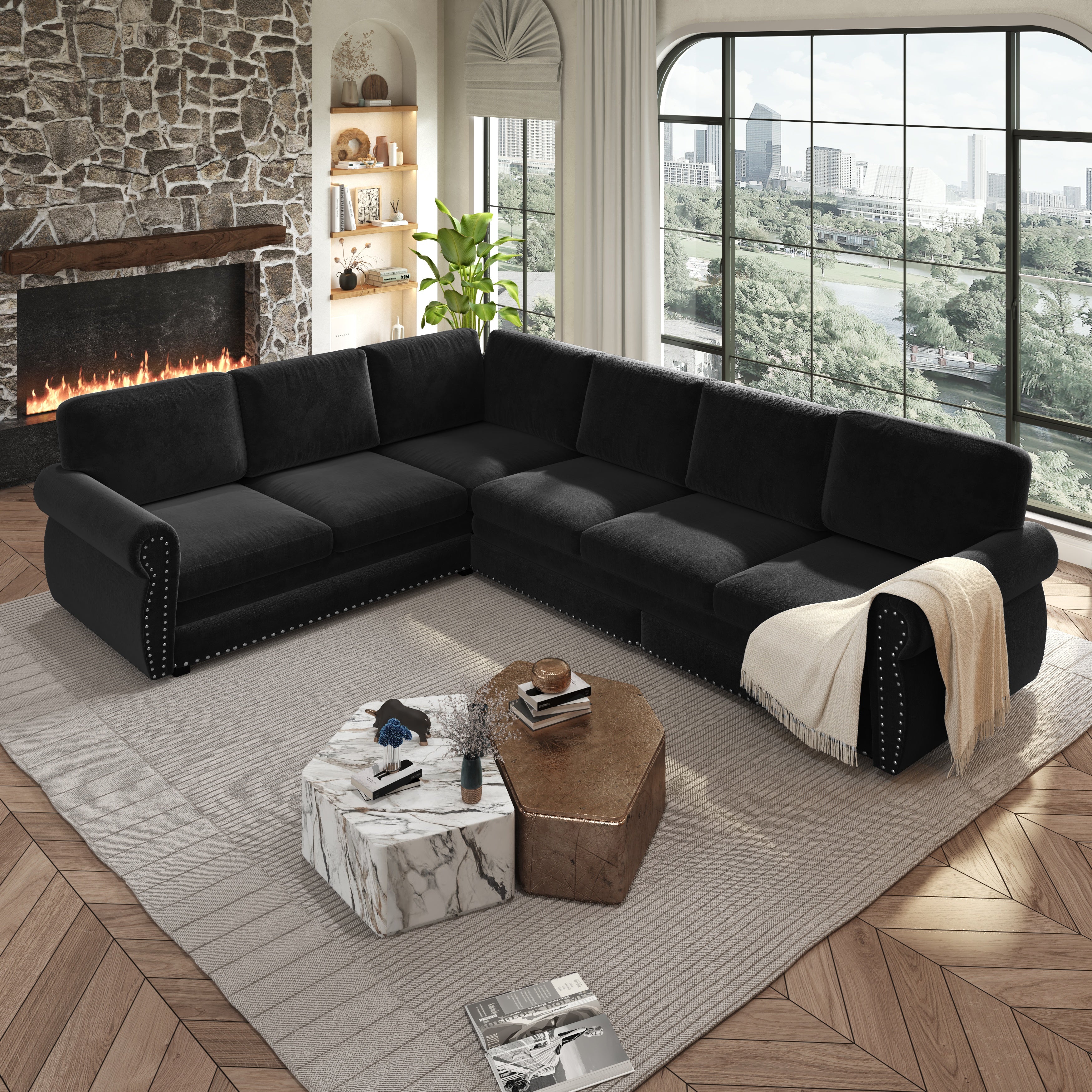 Buffalo 118" Chenille L-Shaped Sectional Sleeper Sofa