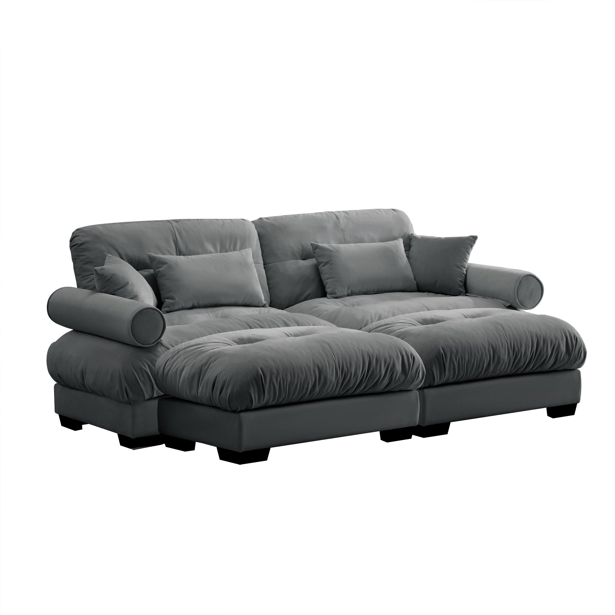 Napa 94” Modular Velvet Upholstered 2-Seater Sofa with Two Ottomans and Bolstered Armrests