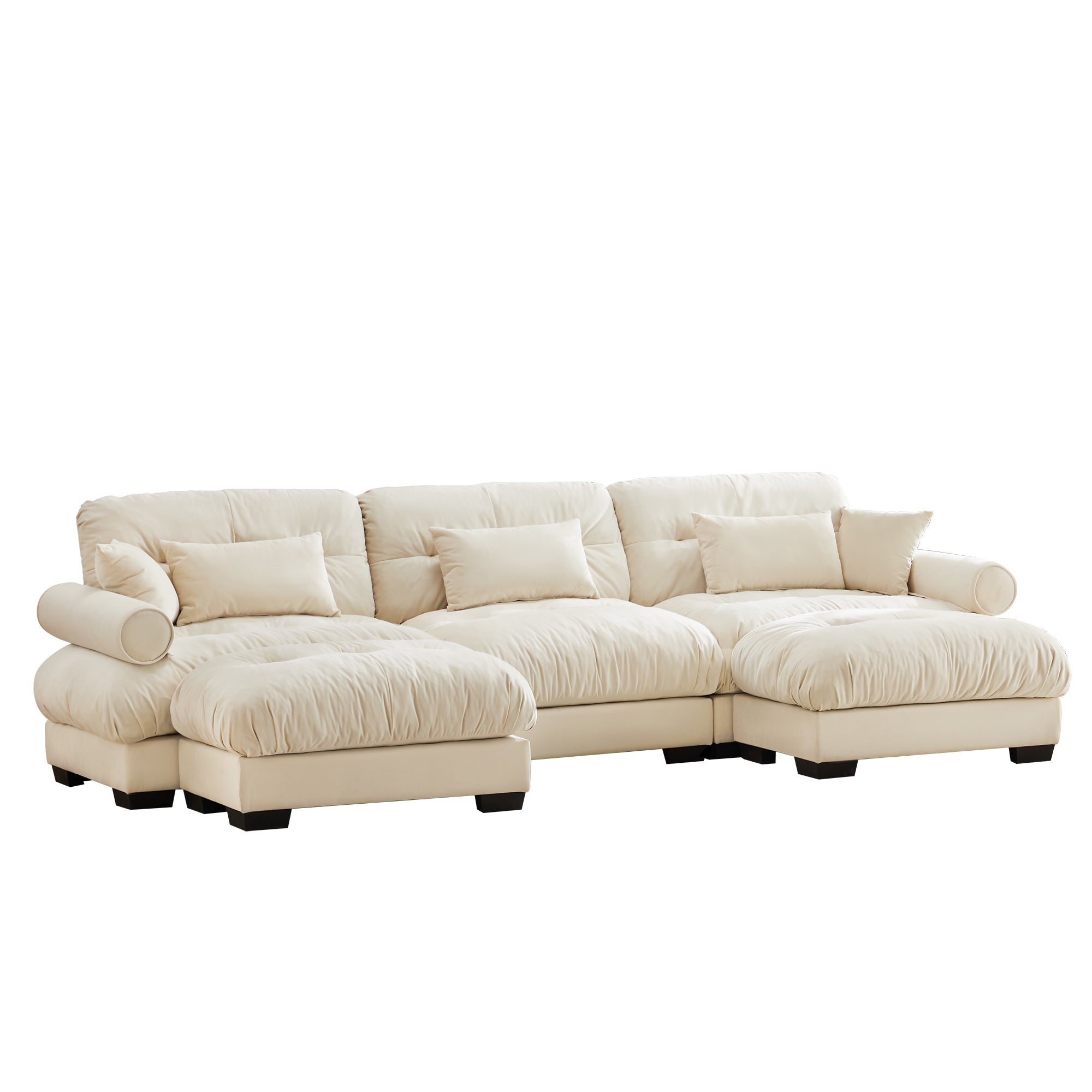 Napa 130" Modular Velvet Upholstered U-Shaped Sectional Sofa with Bolstered Armrests