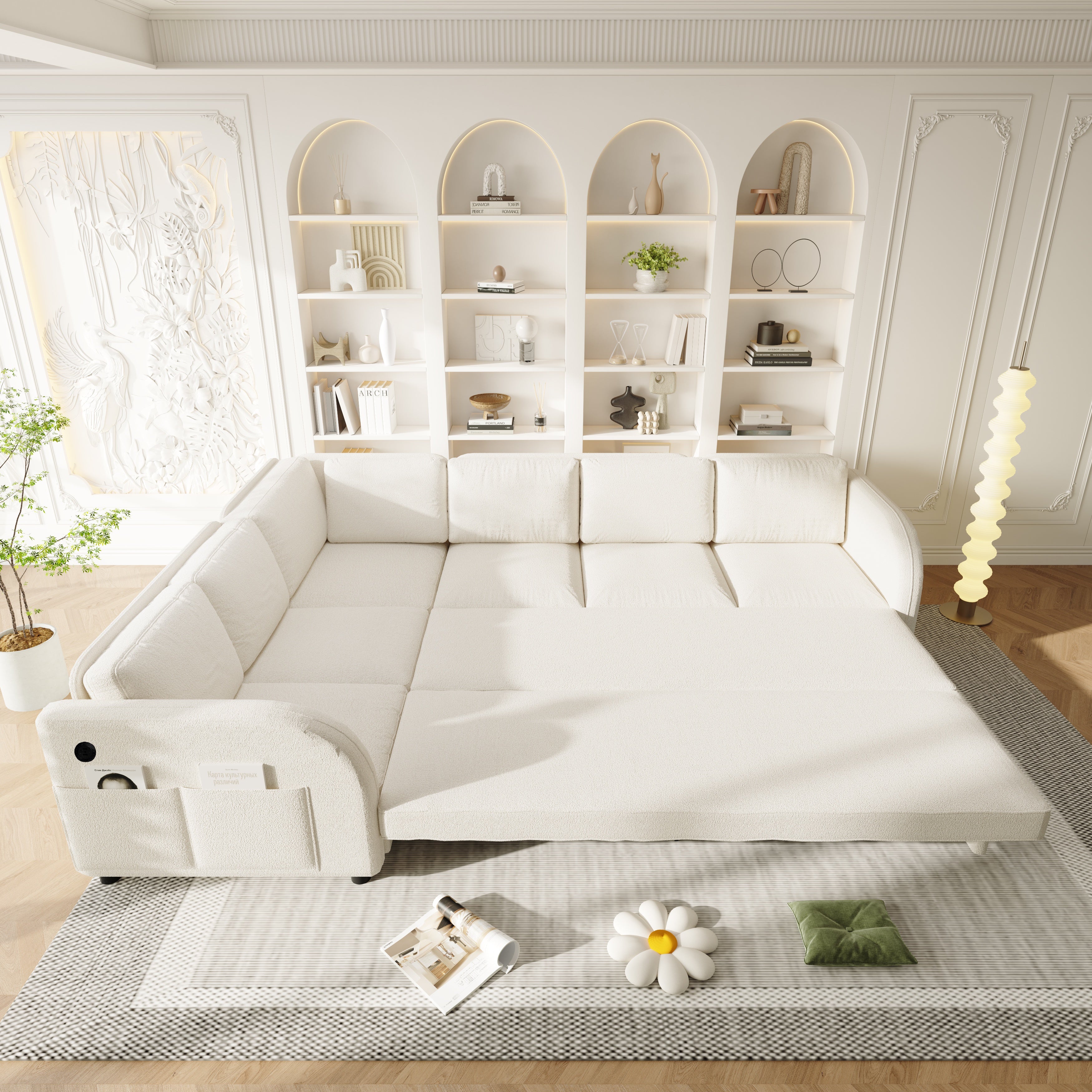 Marietta 115" Teddy L-Shaped Sleeper Sectional Sofa with California King-Size Sleeper and USB Port