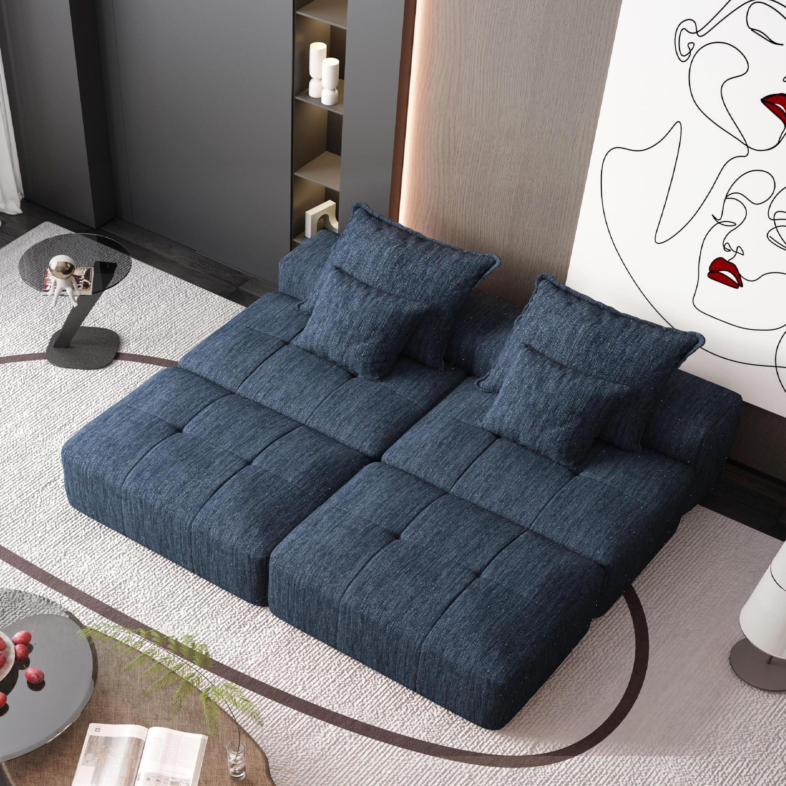 Denver 142" Modular Chenille Fabric Oversized Sofa with Soft Cushions and 4 Pillows