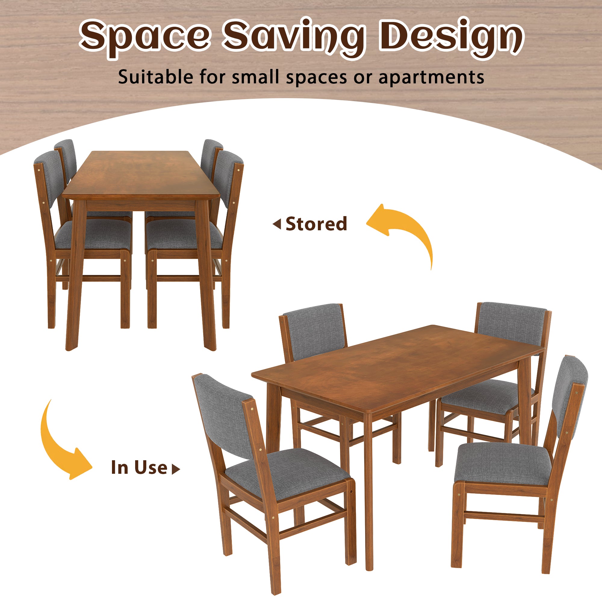 Seine 5 Pieces 47" Soild Wood Dining Table Set