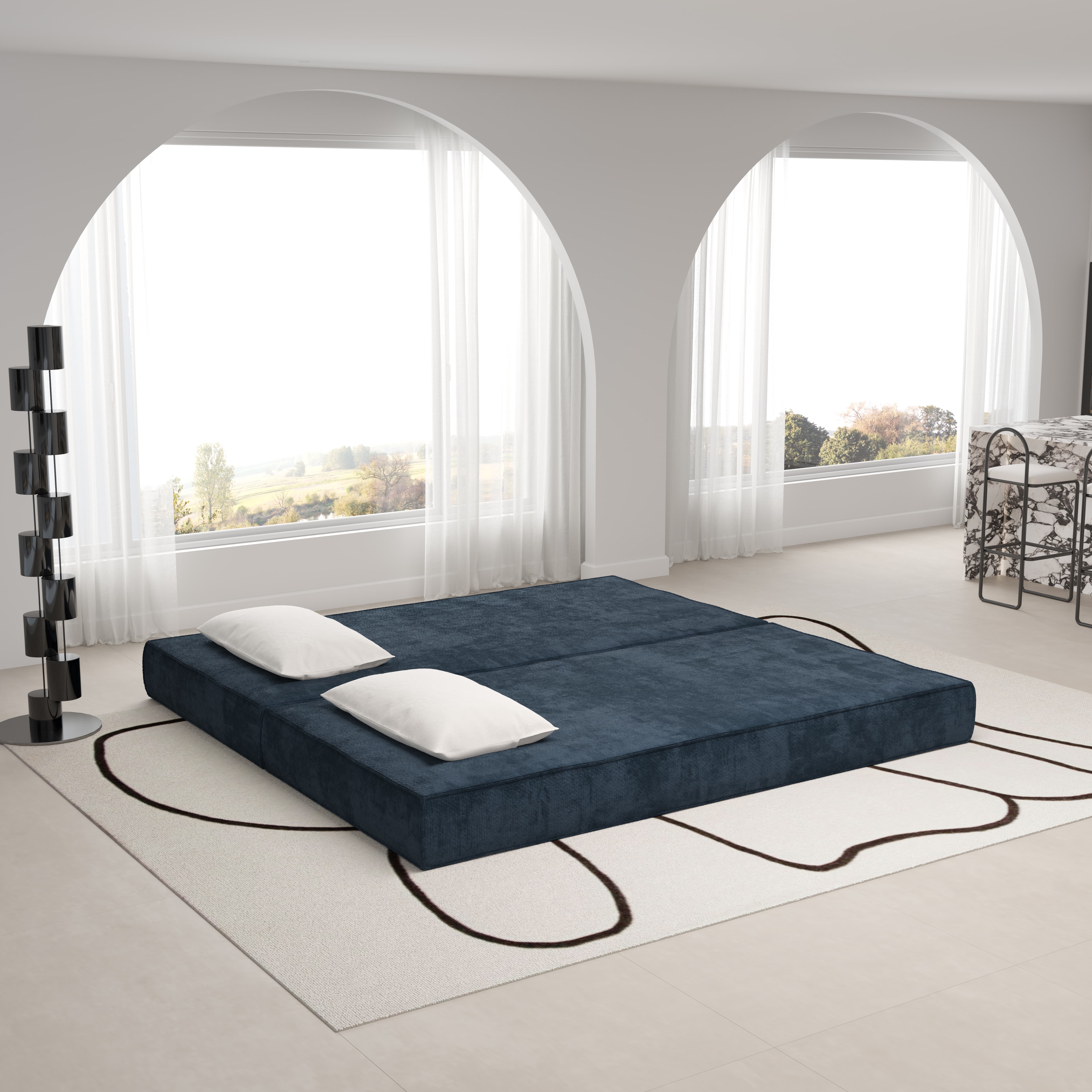 Abilene 80" Modular Chenille Convertible Sleeper Sofa Bed with 2 Pillows