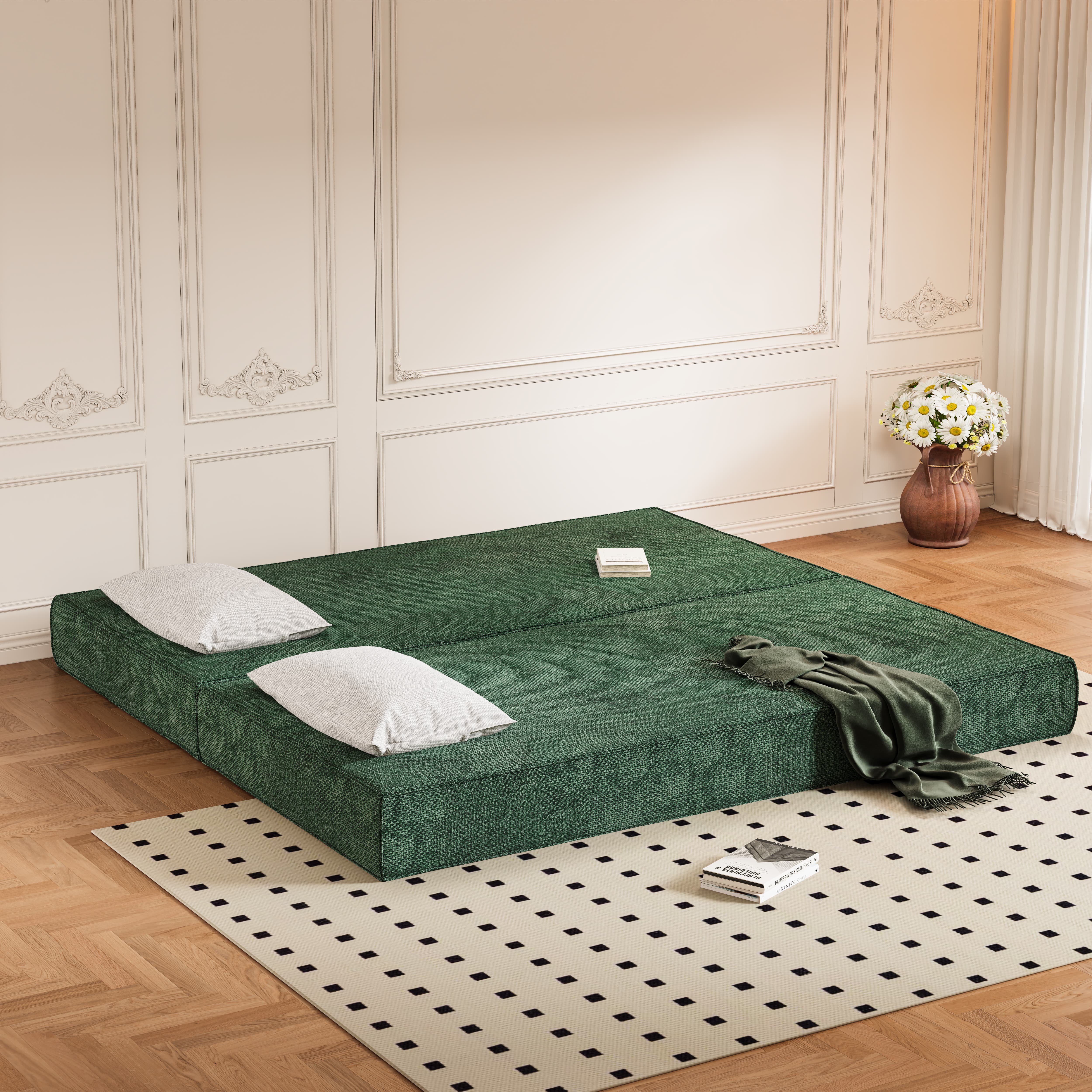 Abilene 80" Modular Chenille Convertible Sleeper Sofa Bed with 2 Pillows