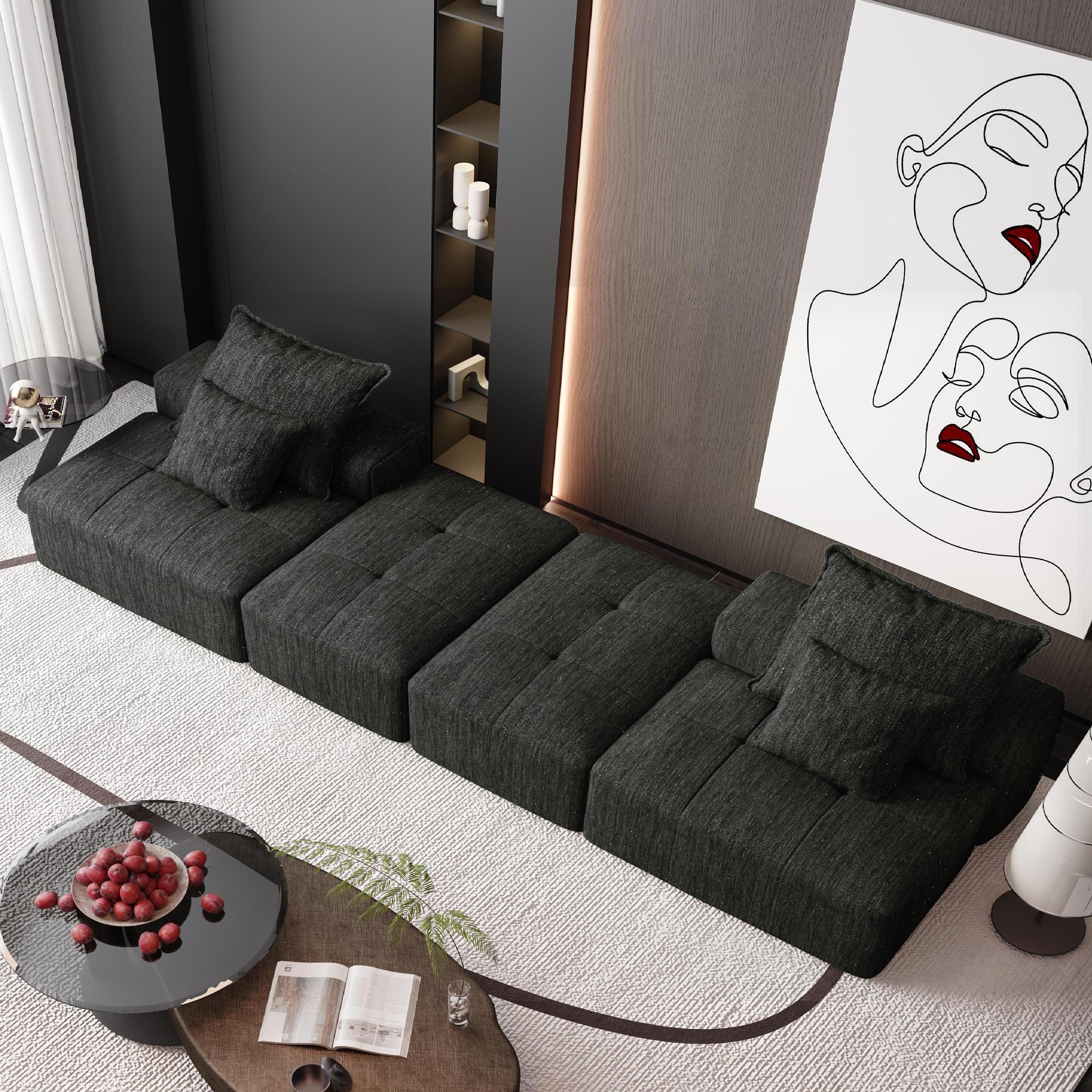 Denver 142" Modular Chenille Fabric Oversized Sofa with Soft Cushions and 4 Pillows