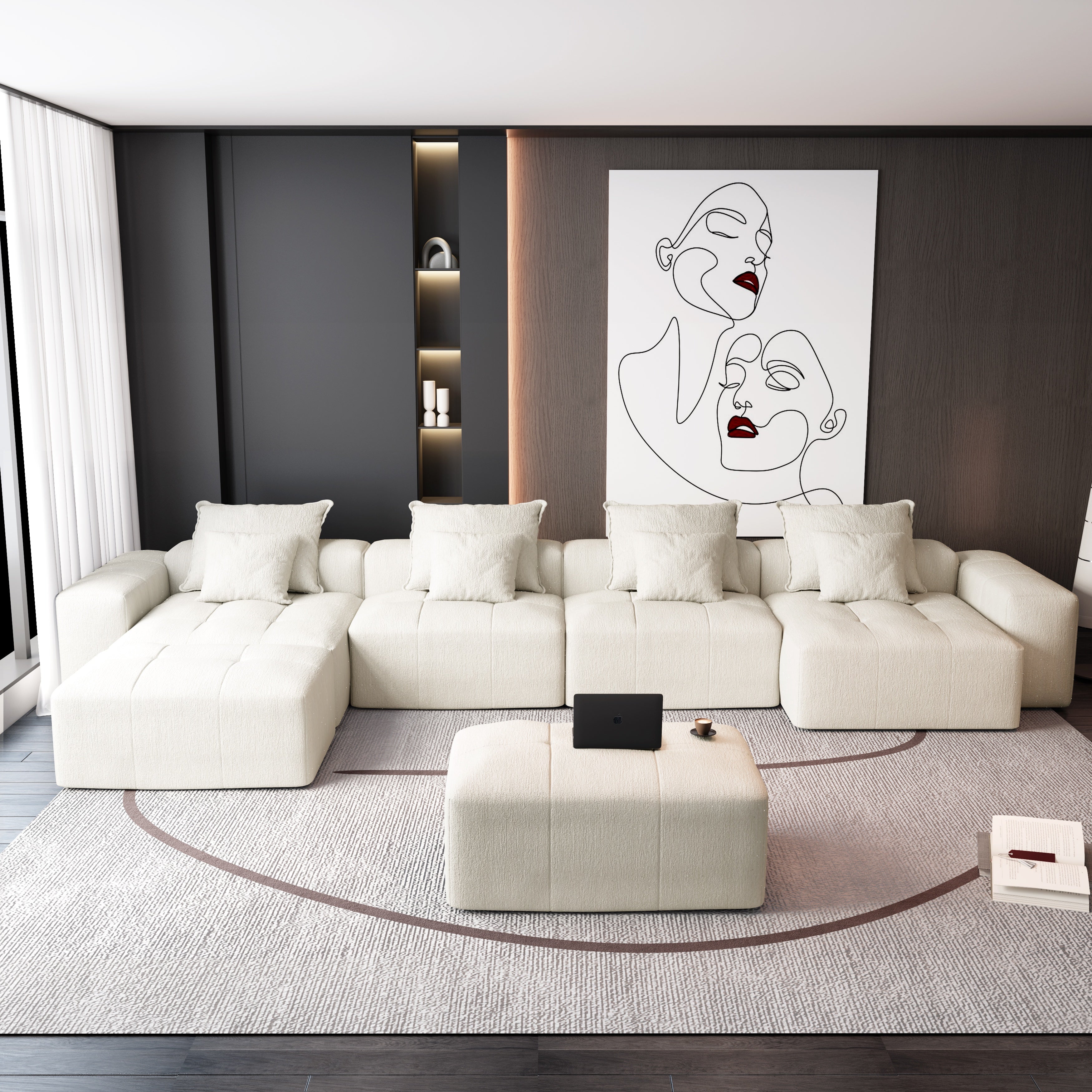 Denver 198" Oversized Chenille Tufted Modular Sectional Sofa with 8 Pillows