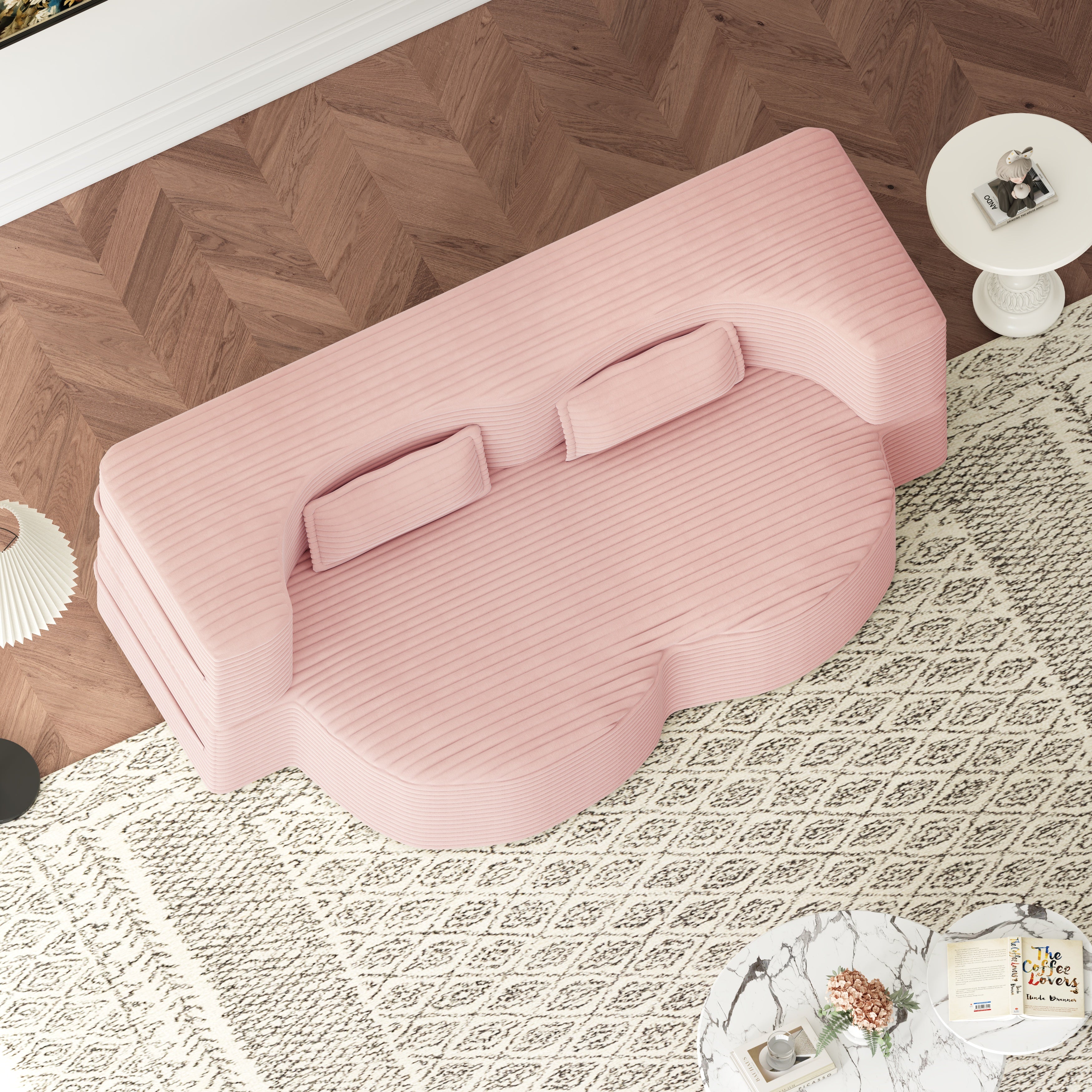 Greeley 78" Convertible Sleeper Sofa Bed, Corduroy Fabric Floor Couch with 2 Pillows