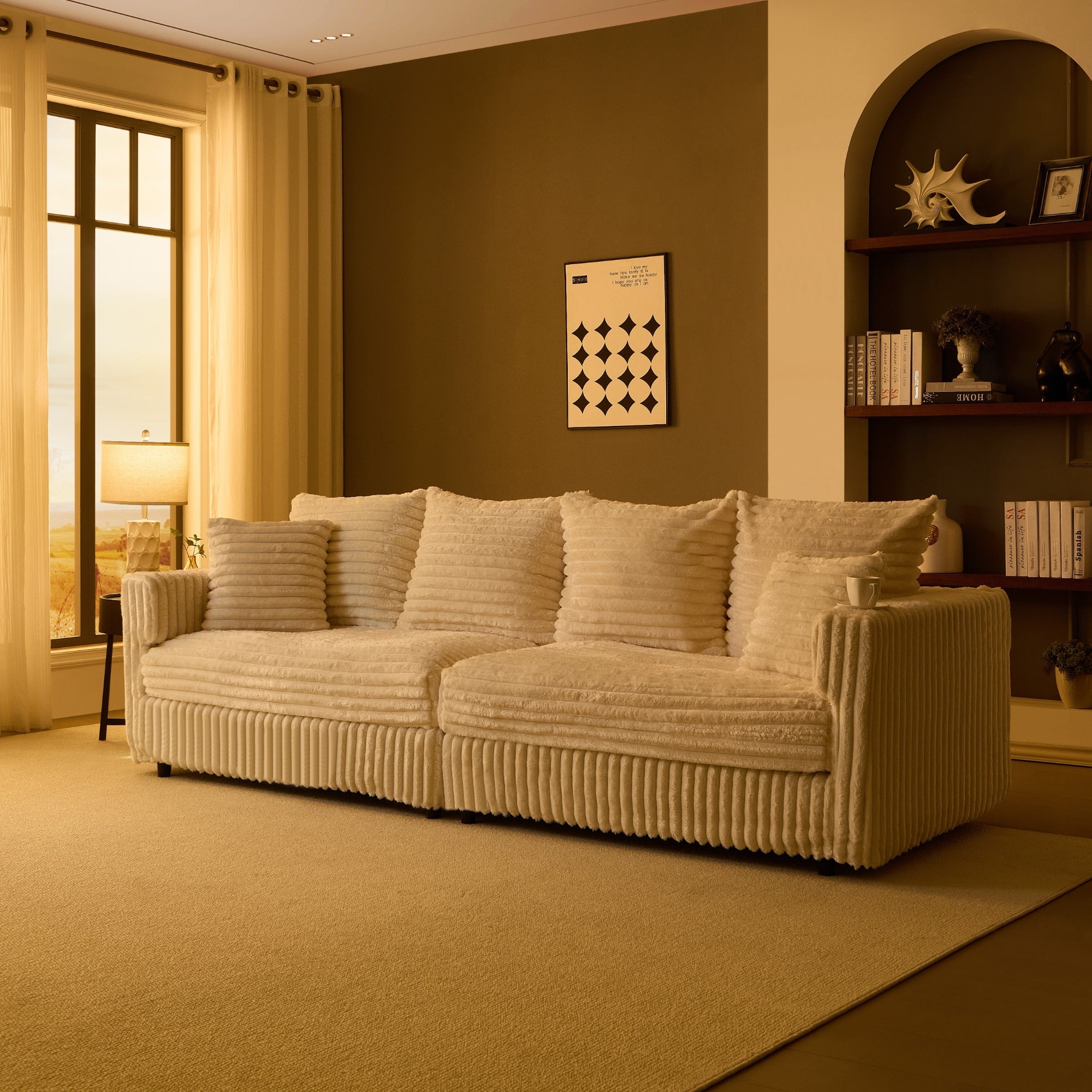 Quincy 104" Modular Plush Corduroy 4-Seater Sofa Couch with Soft Pillows