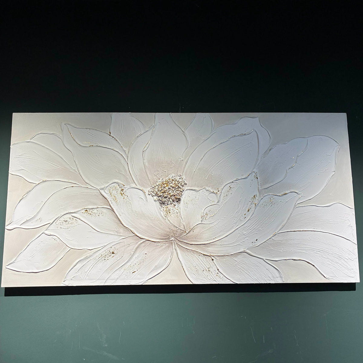 Gardenia 48" x 24" Framed White Lotus Textured Canvas Wall Art
