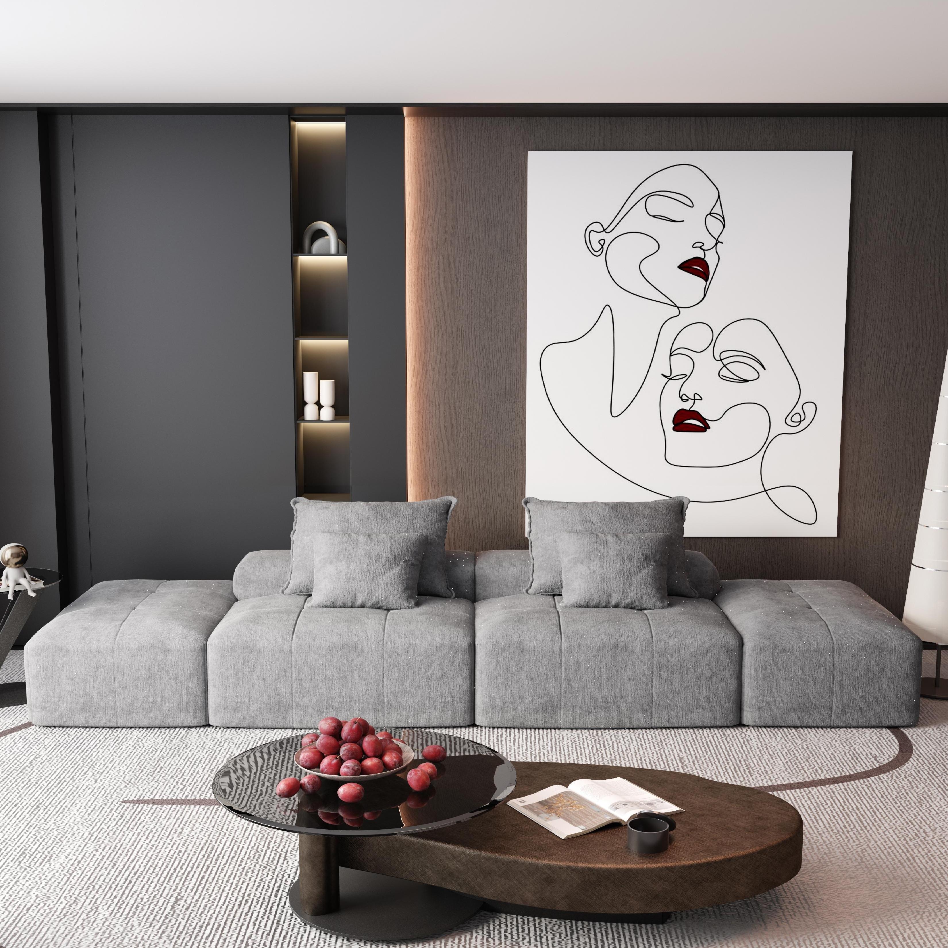 Denver 142" Modular Chenille Fabric Oversized Sofa with Soft Cushions and 4 Pillows