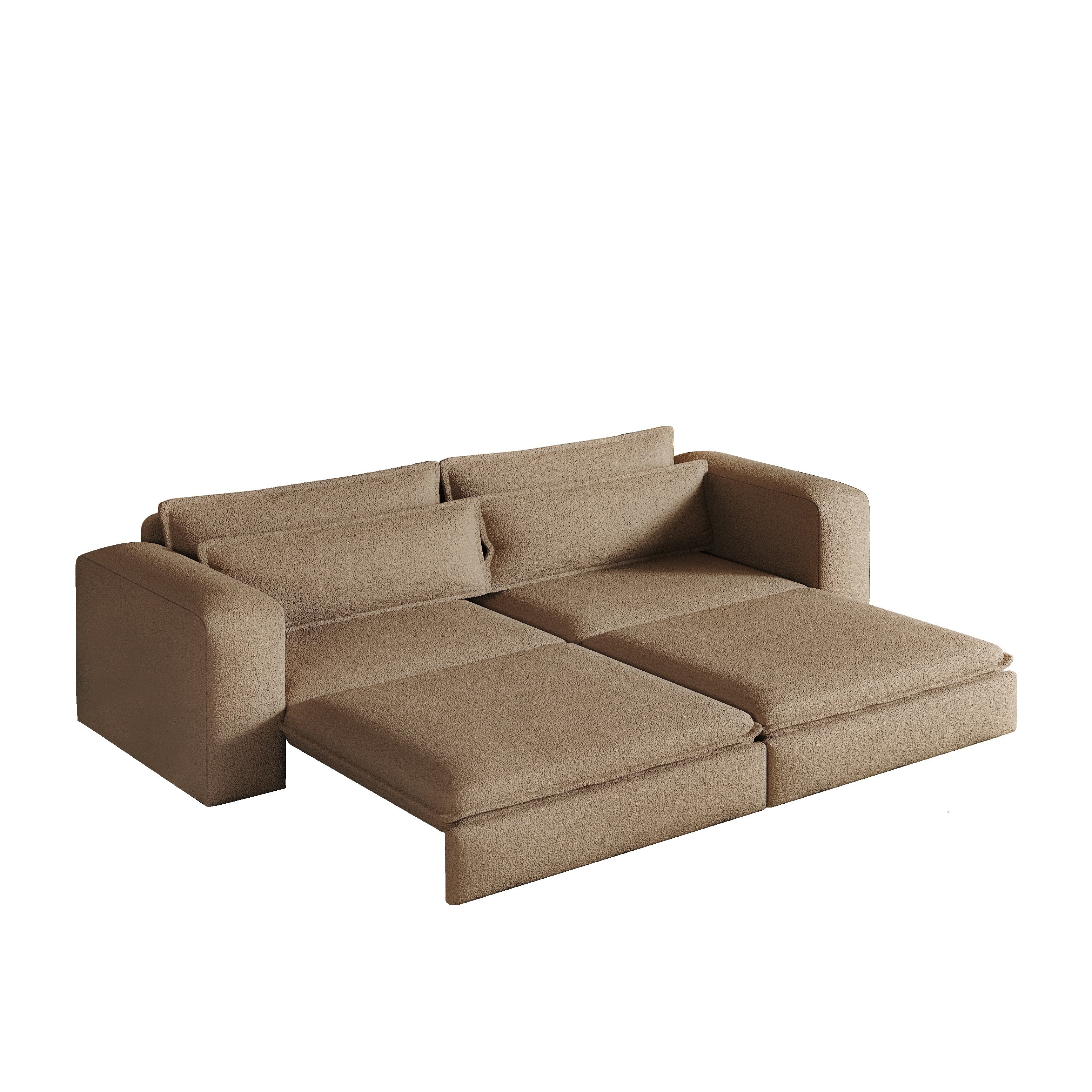 Cary 93" King Size Teddy Convertible Pull-Out Sleeper Sofa Bed with Chaise Lounge and Lumbar Pillows
