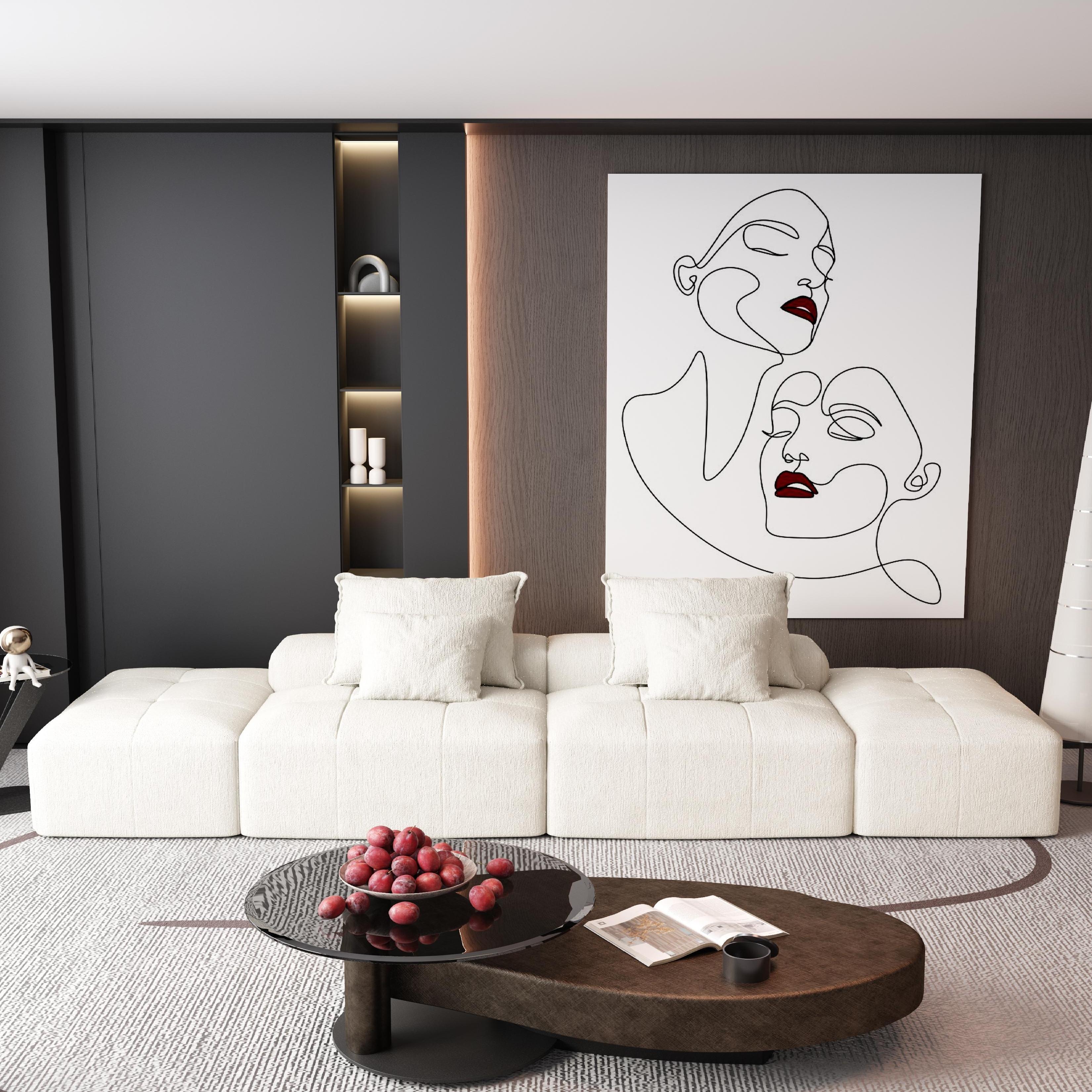 Denver 142" Modular Chenille Fabric Oversized Sofa with Soft Cushions and 4 Pillows