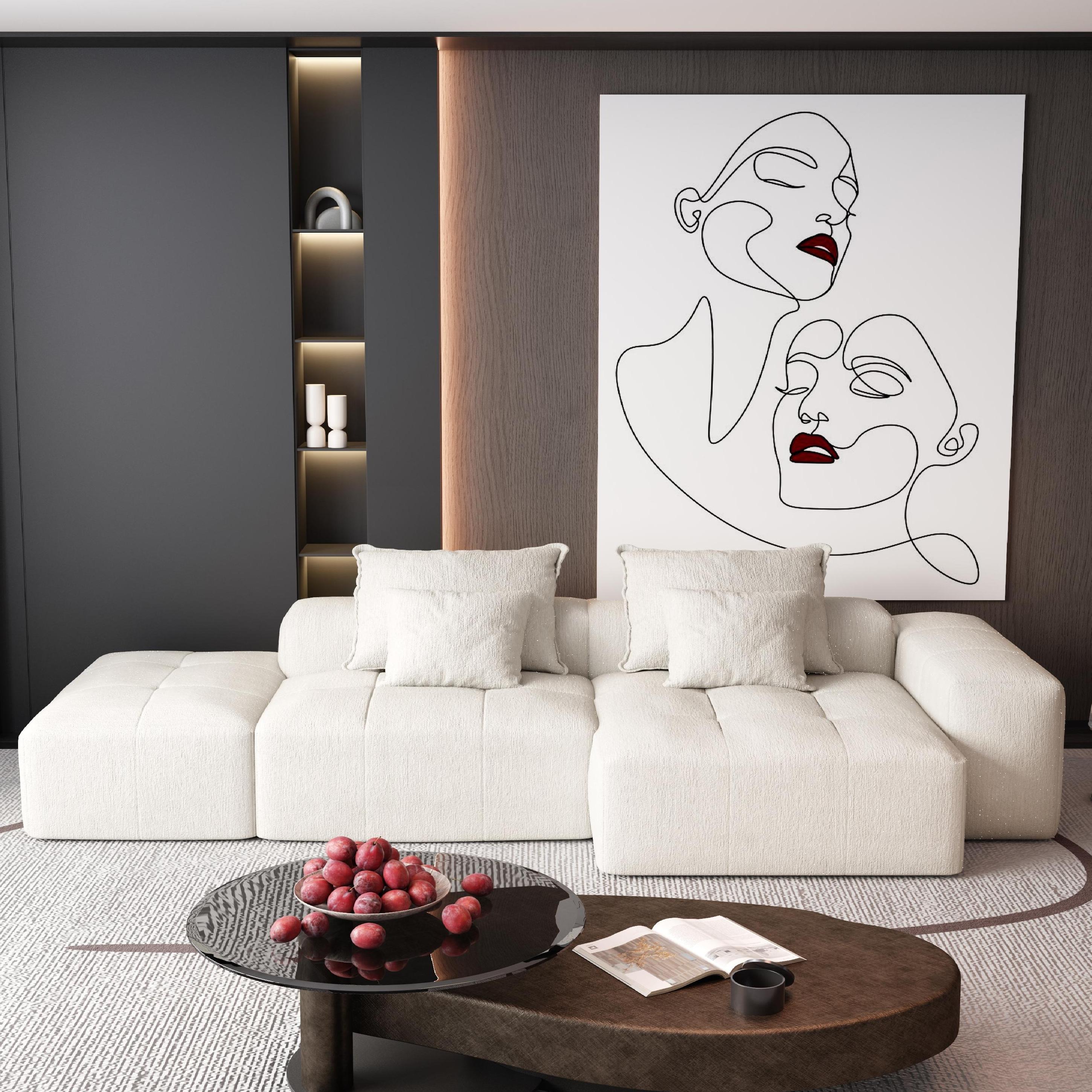 Denver 128" Modular Chenille Tufted Sectional Sofa with Ottoman and Chaise Lounge